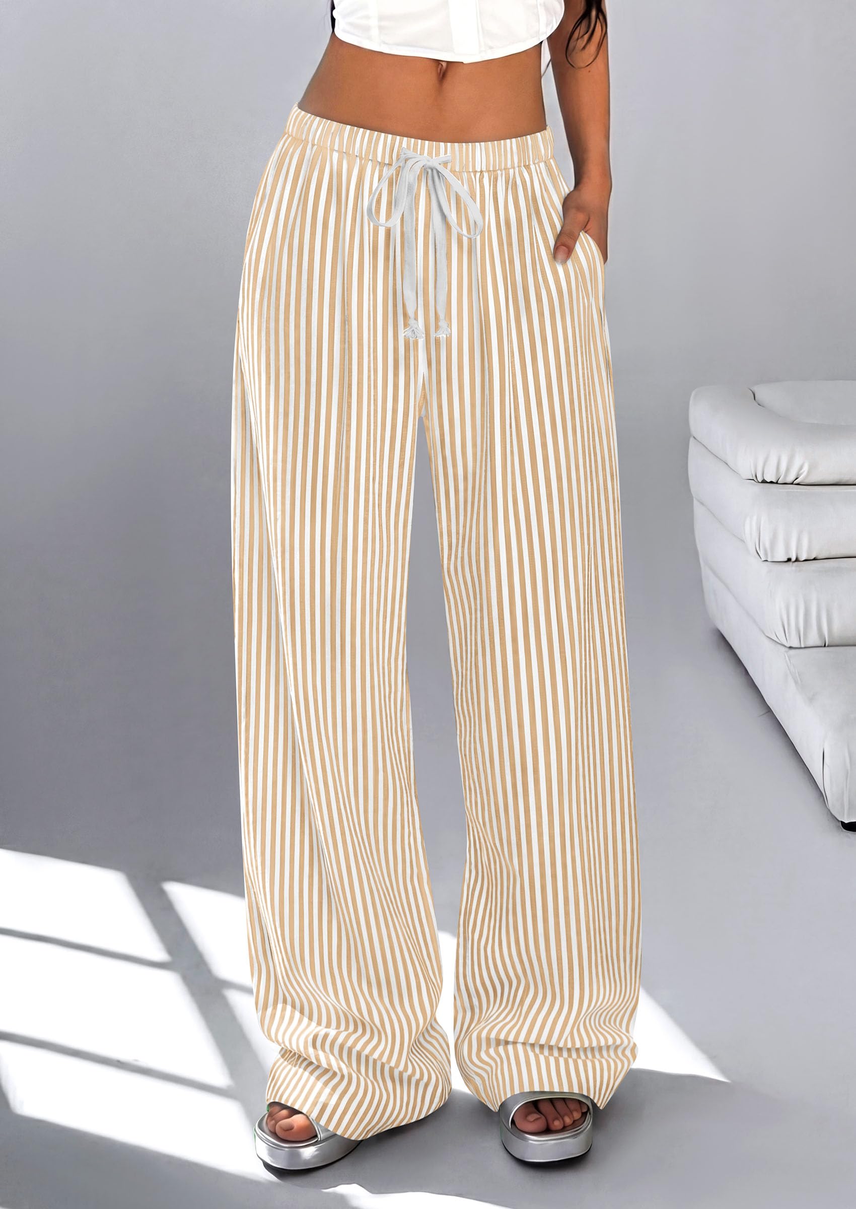 Women's Striped Wide Leg Pants 2026 Casual Palazzo with Pocket