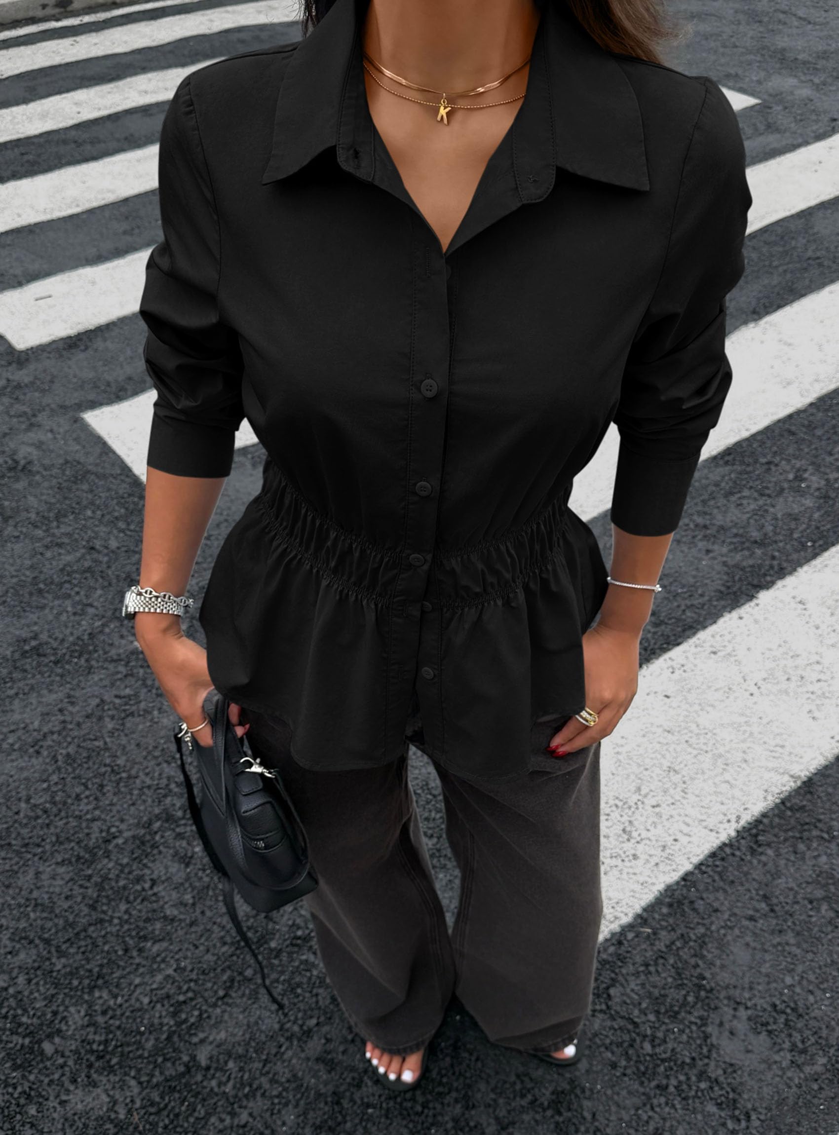 Women's Peplum Button Down Work Shirts Business Casual Tops