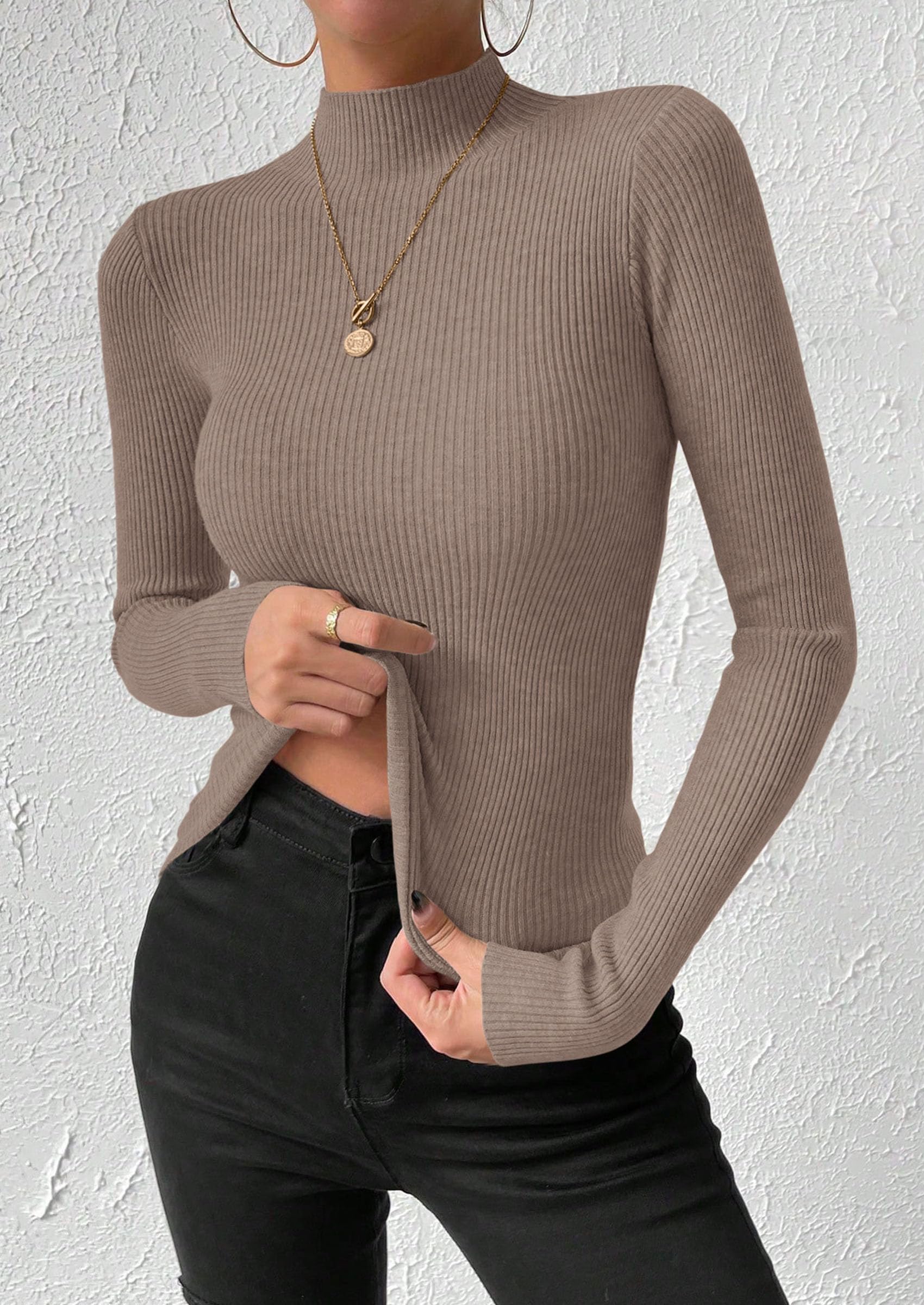 Women's Mock Turtleneck Lightweight Sweaters Fall Knit Tshirts