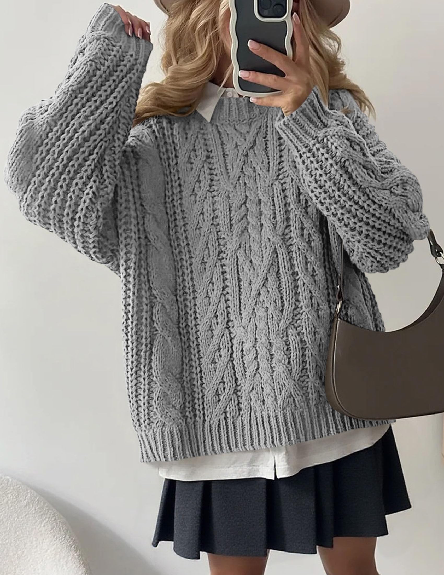 Womens Oversized Fall Sweaters Chunky Cable Knit Pullover Tops
