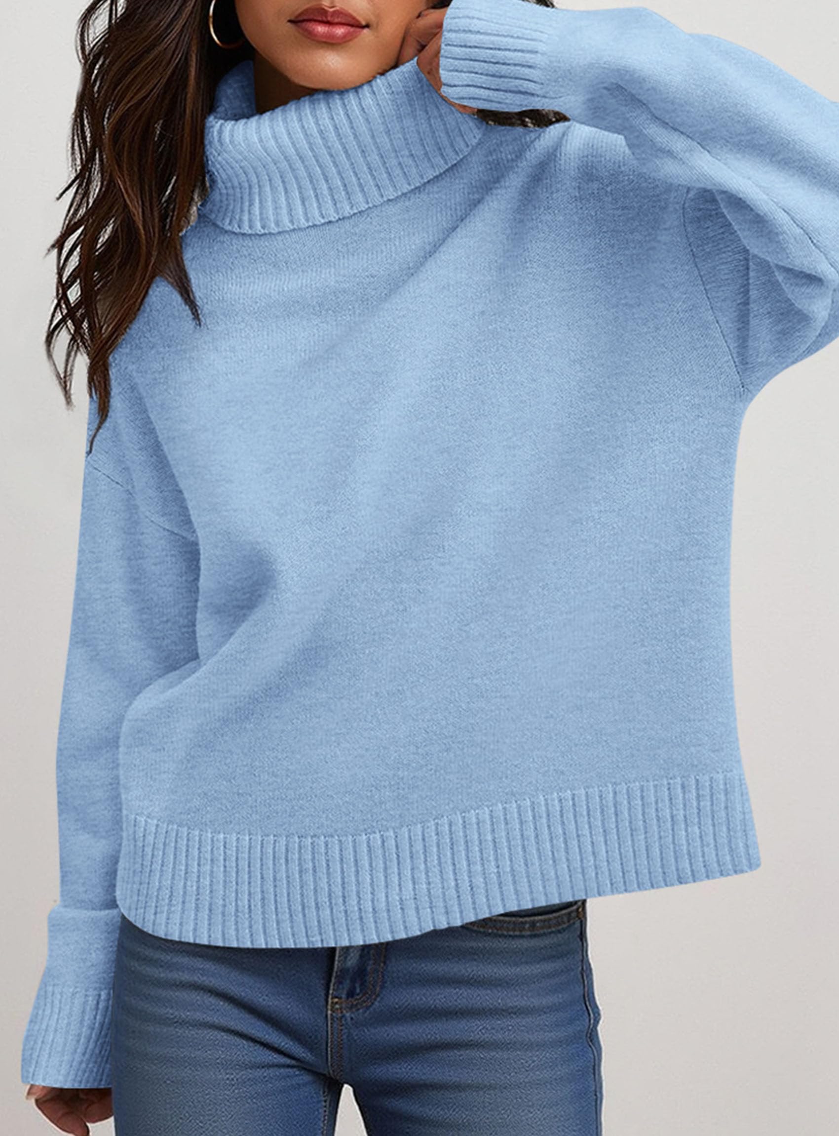 Womens Turtleneck Long Sleeve Knit Sweater,Light Blue,S