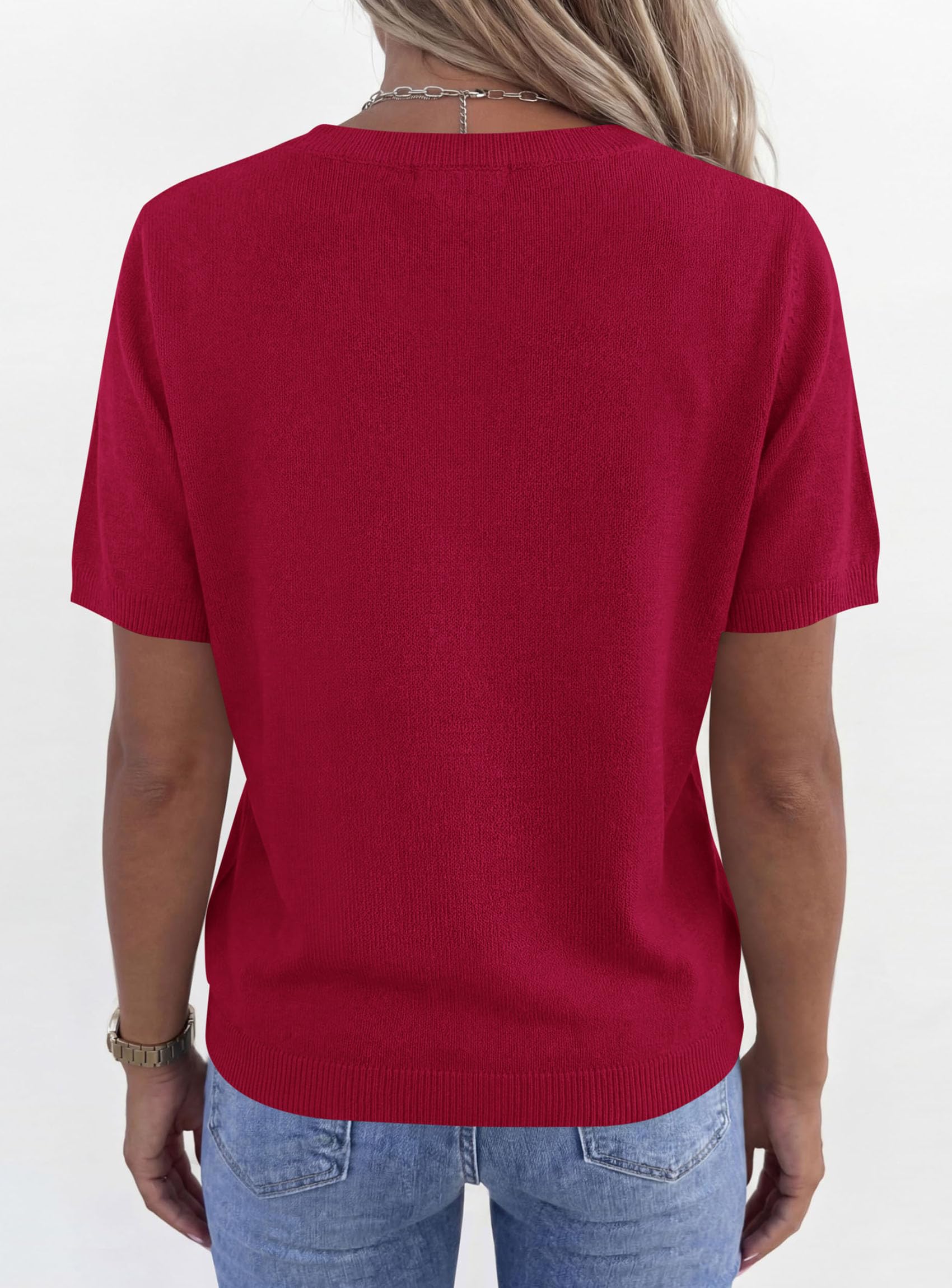 Womens Short Sleeve Sweater V Neck Tops,Red,S