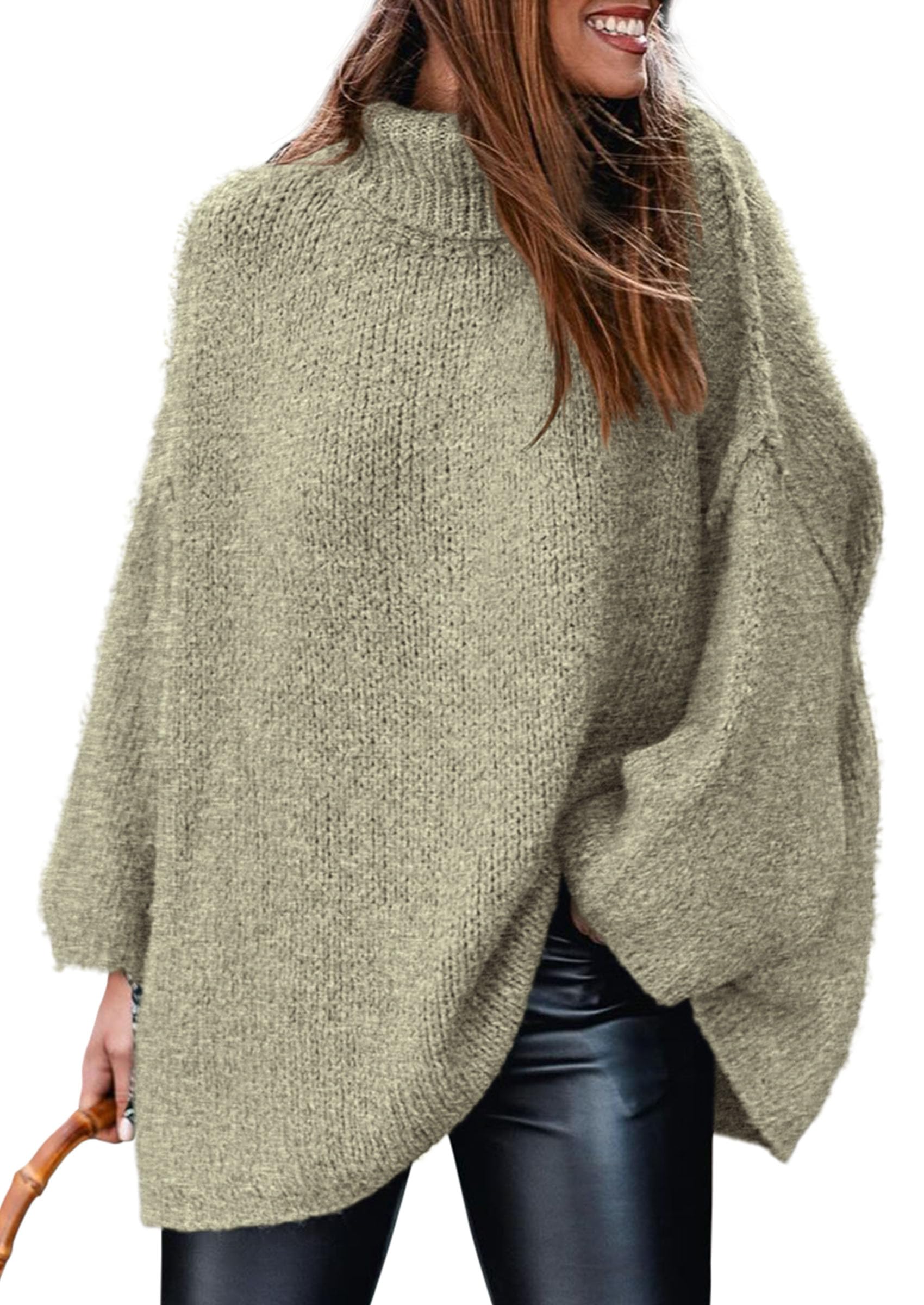 Womens Turtleneck Long Sleeve Oversized Sweaters,Light Green,S