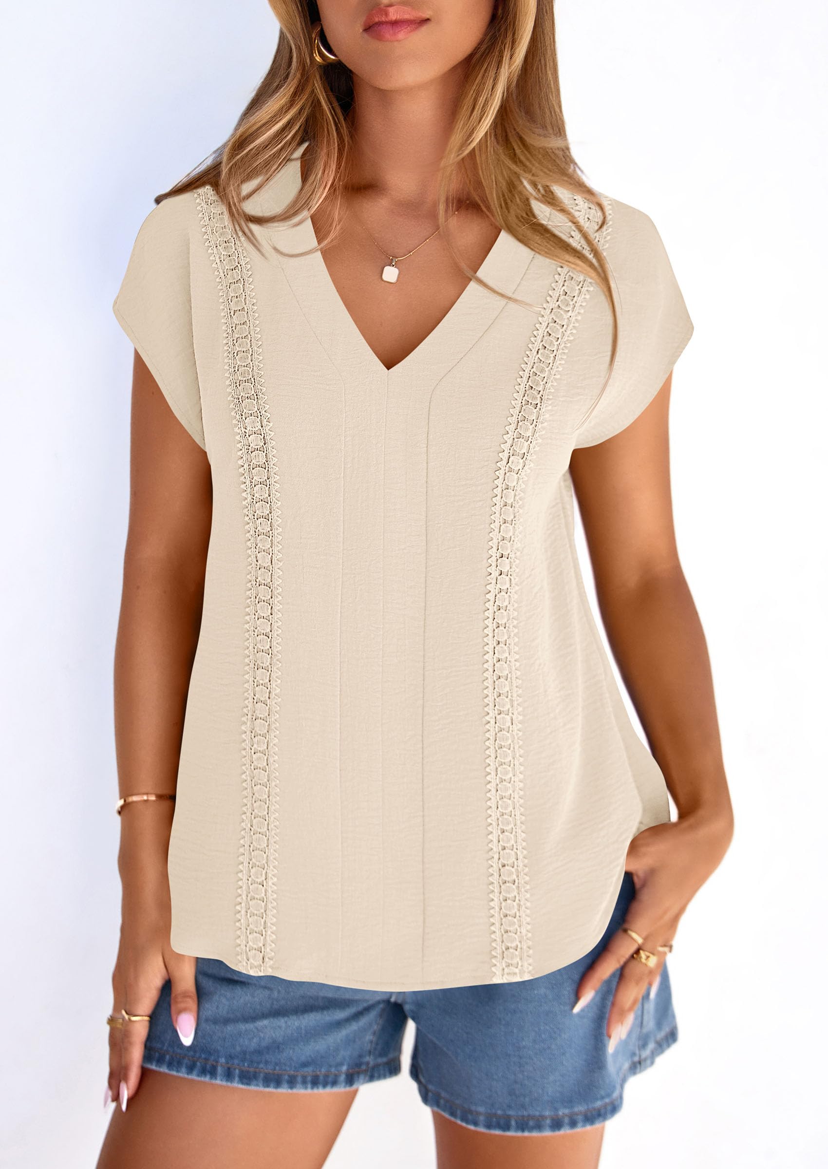 Women's Summer Tops Dressy Casual Blouses,Beige,S