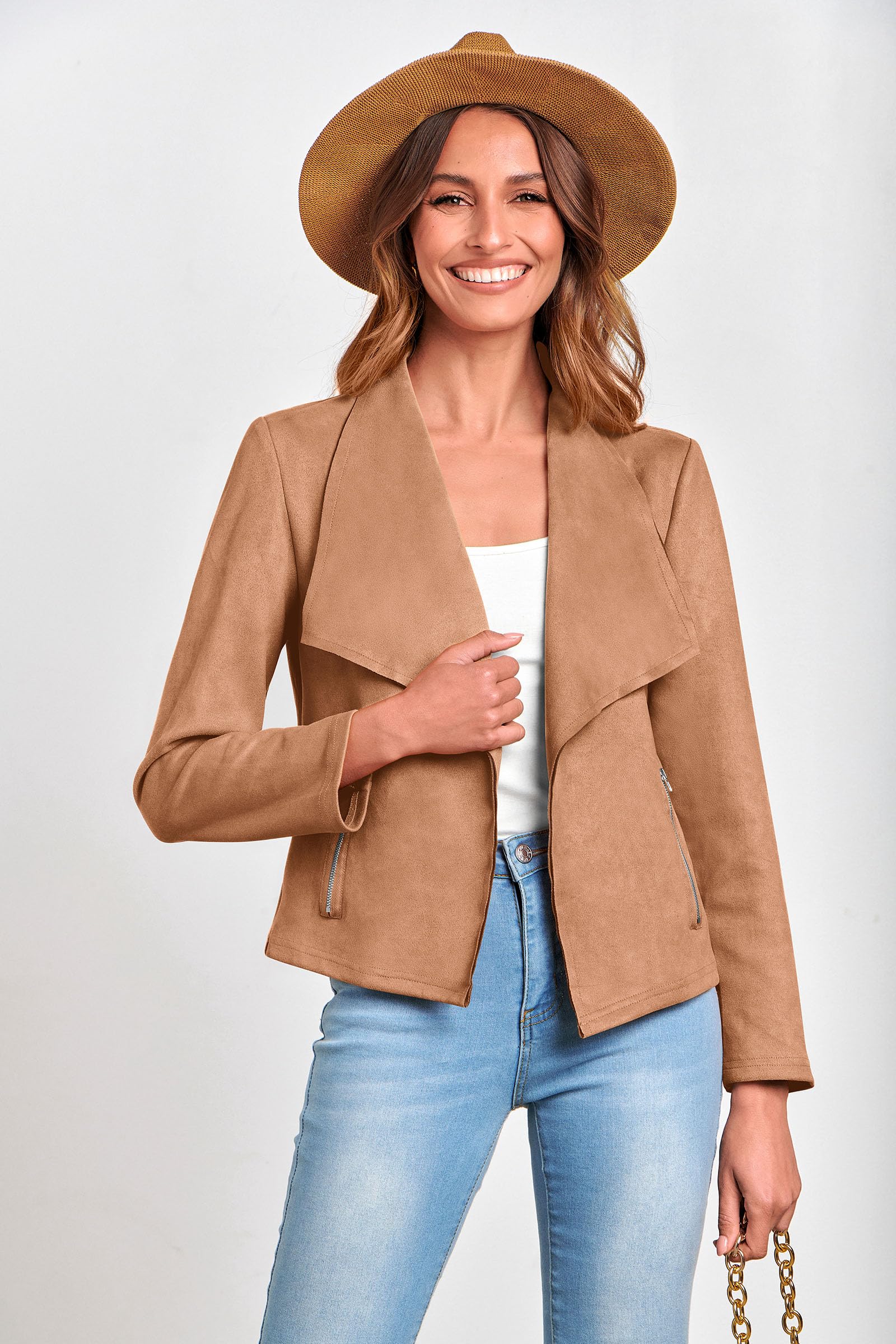Women's Fall Fashion Faux Suede Jackets(Camel,Small)