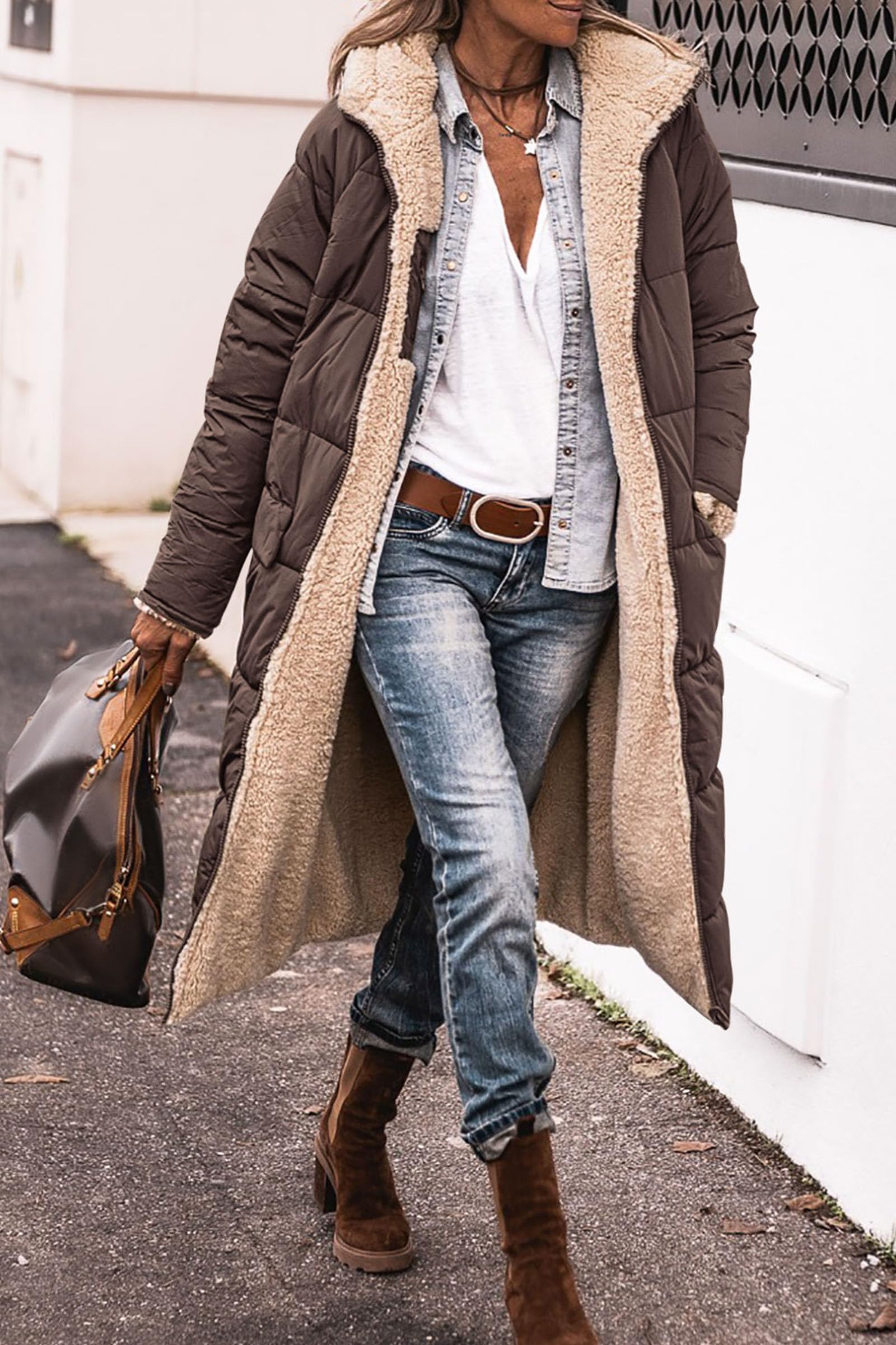 Women's Winter Fleece Warm Long Coats(Dark Coffee,Small)