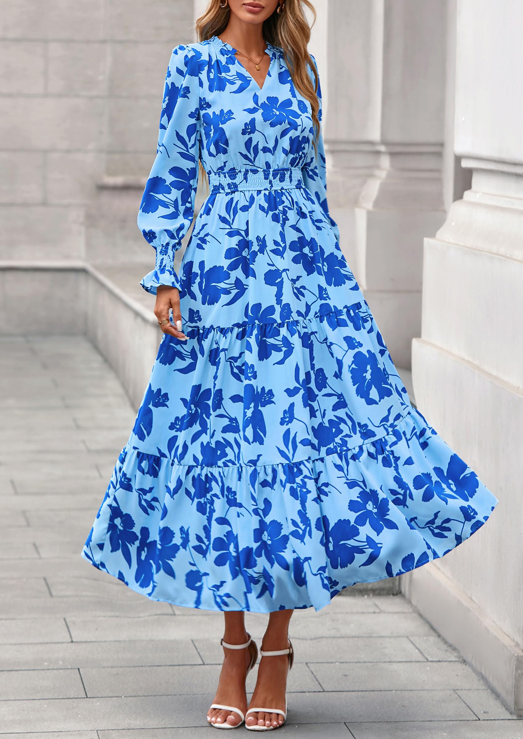 Women's Floral Maxi Dress Fall A Line Wedding Guest Dresses