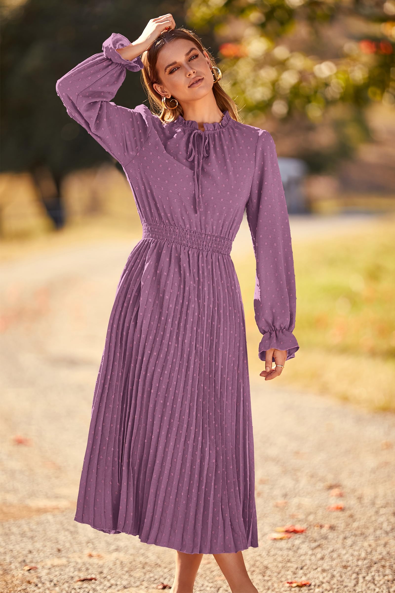 Women's Fall Midi Wedding Guest Dress(Purple,Small)