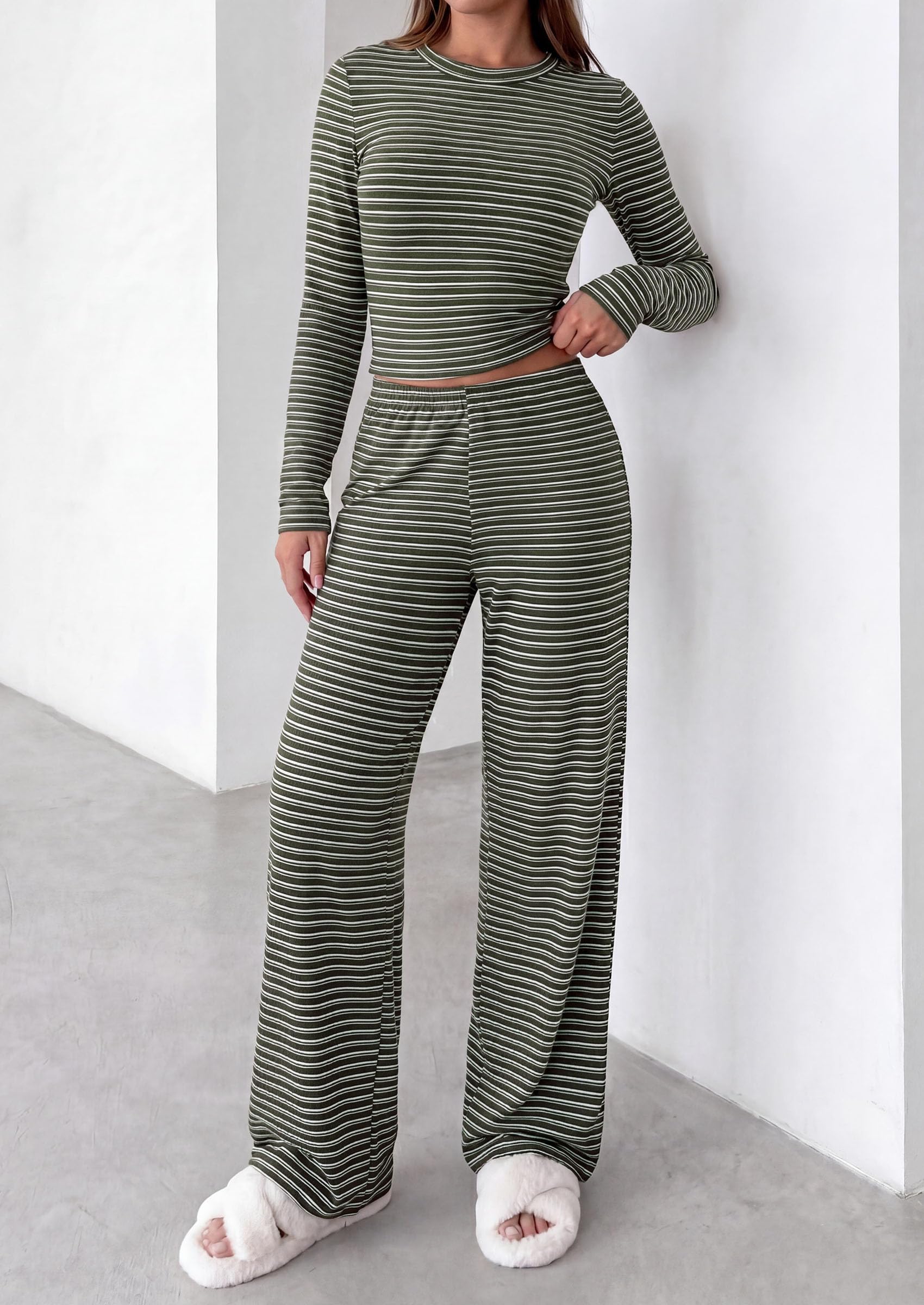 Lounge Sets for Women Fall 2 Piece Knit Matching Striped Set
