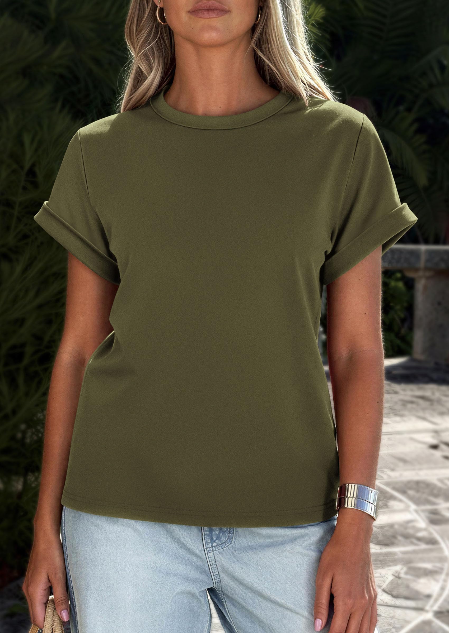 Womens Summer Tops Short Sleeve Shirts,Army Green,S