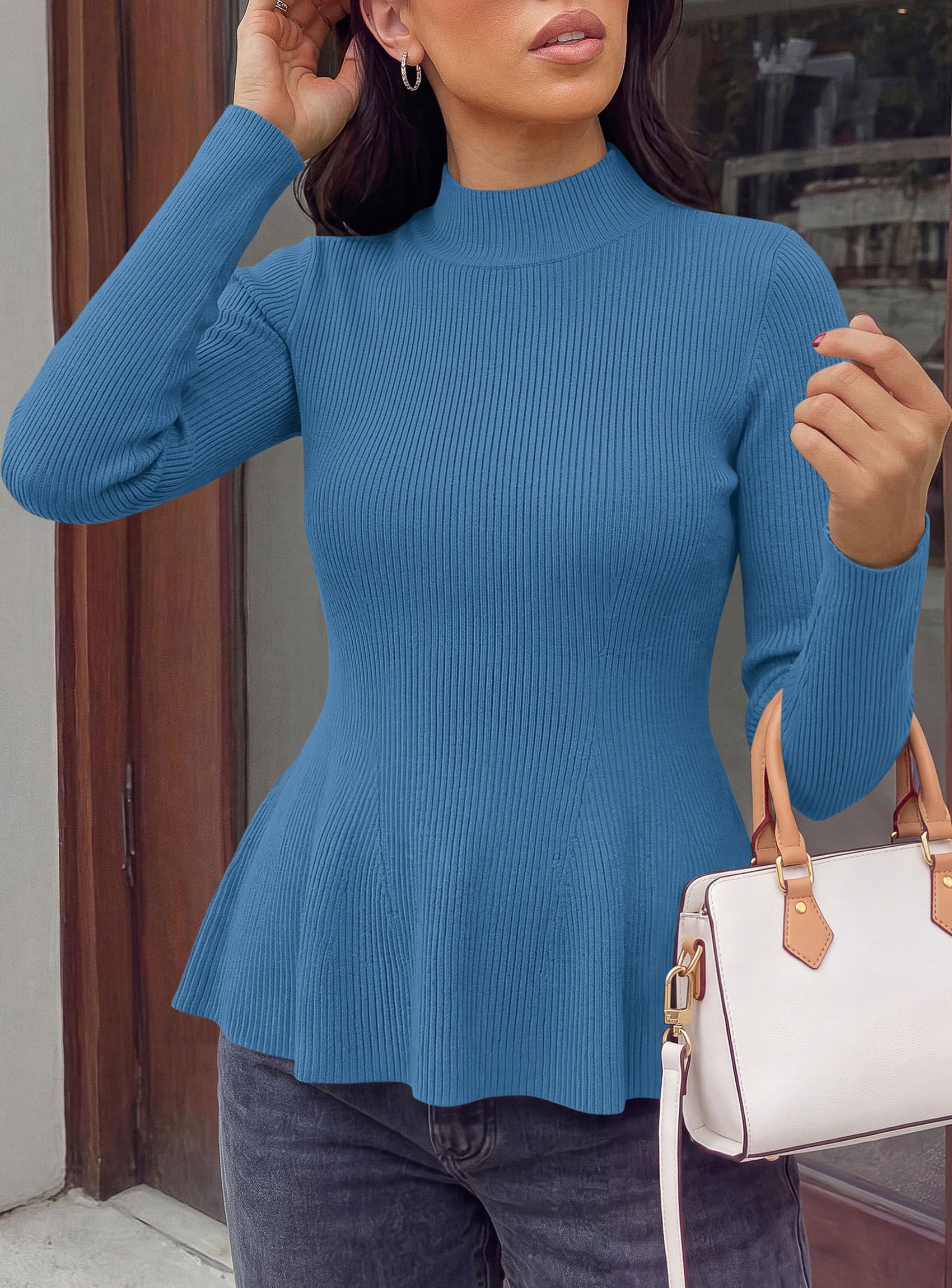 Women's Long Sleeve Peplum Tops Knit Pullover Fall Sweaters