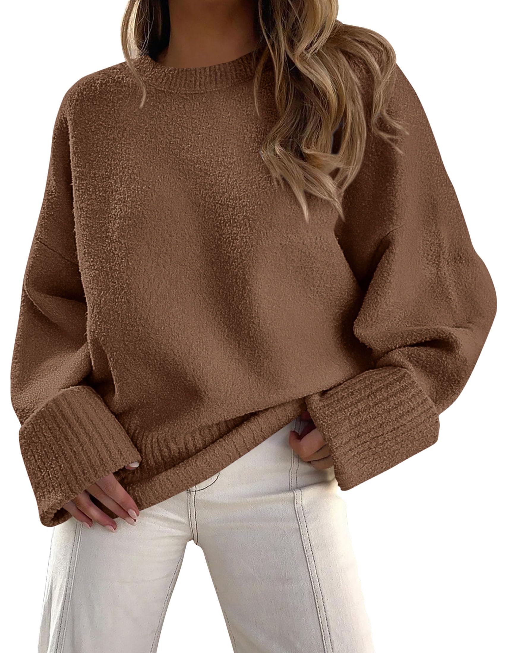 Women's Fall Fashion Cozy Oversized Sweaters(Brown,XS)