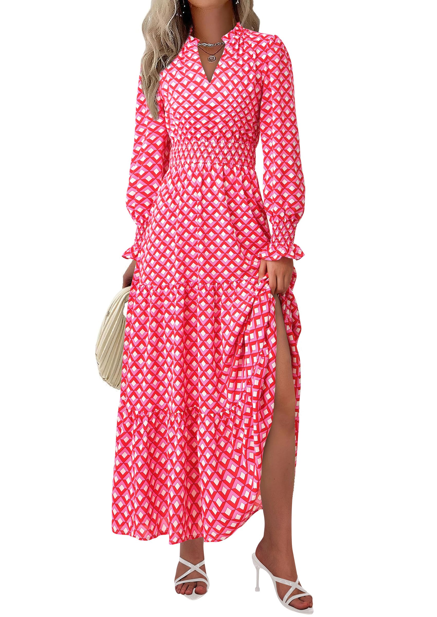 Women's Floral Maxi Dress Fall A Line Wedding Guest Dresses