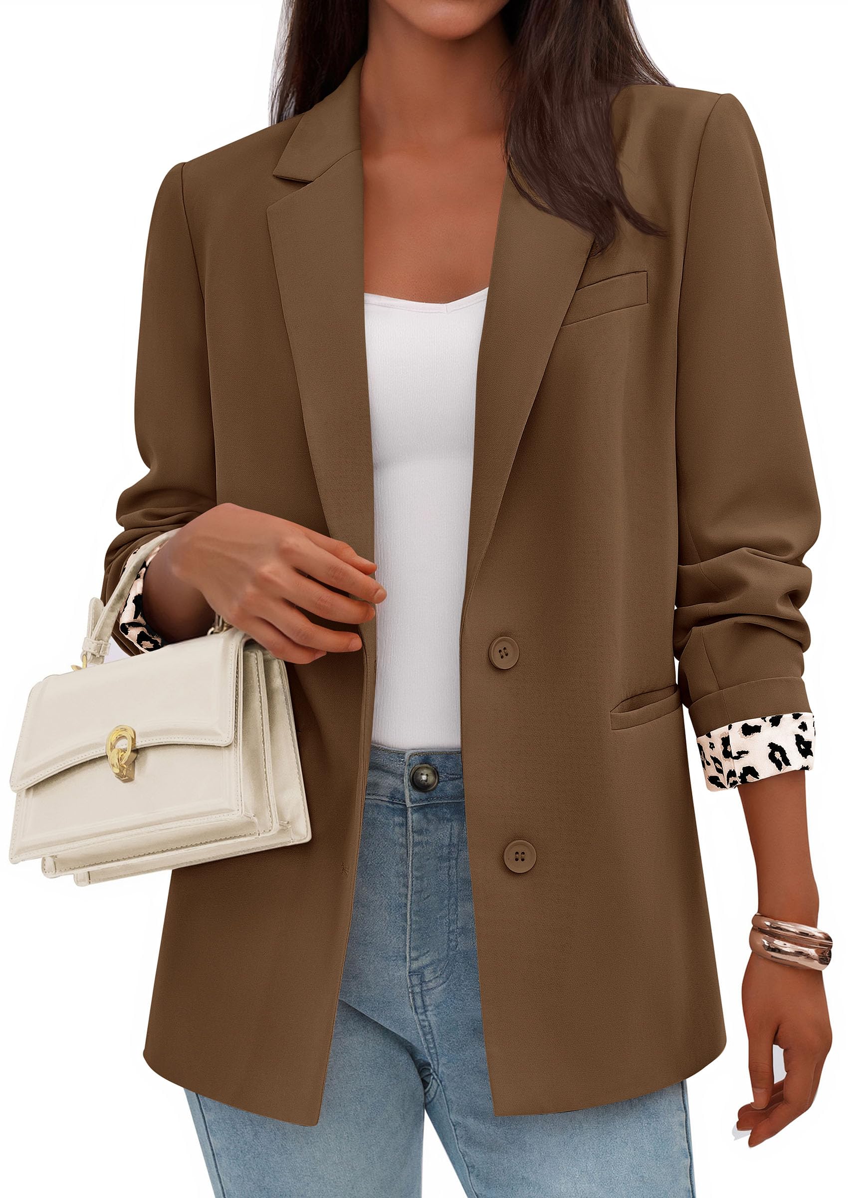 Womens Open Front Leopard Blazers Suit Jackets,Brown,S