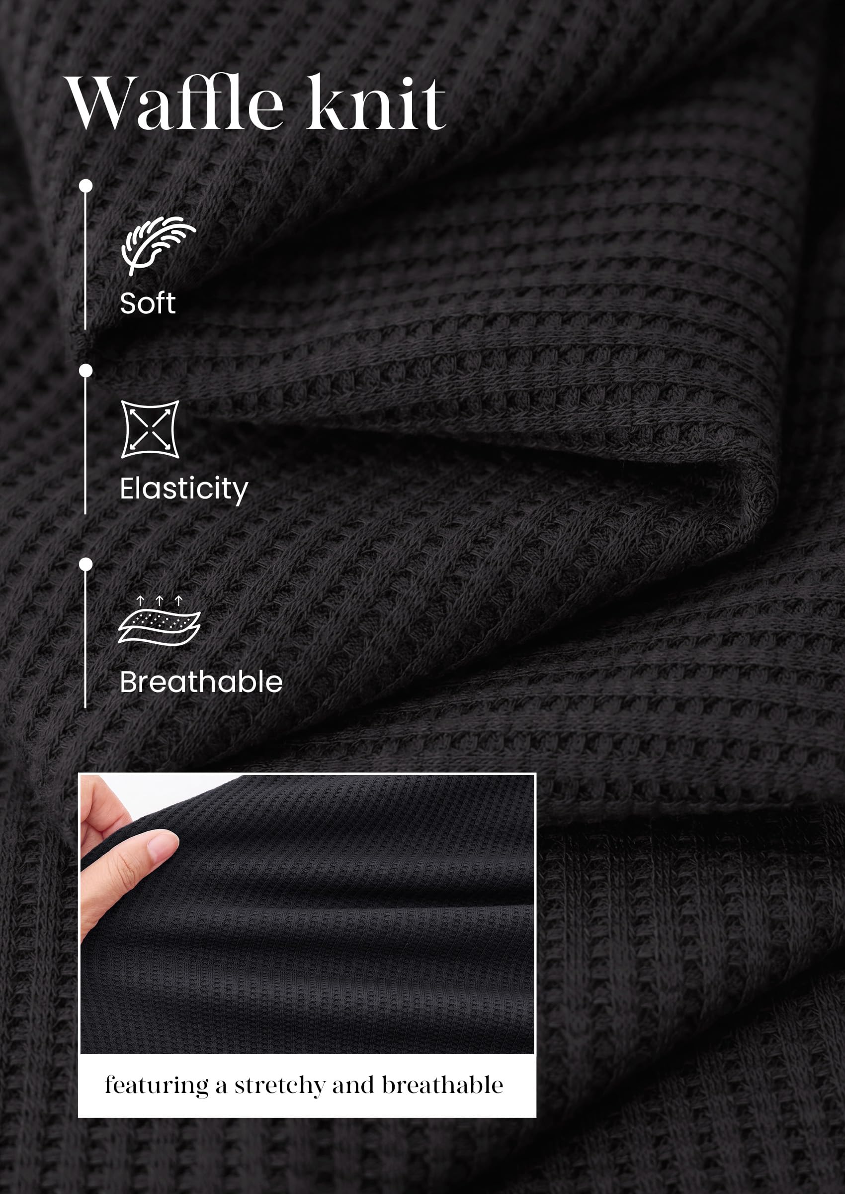 Long Sleeve Shirts for Women Waffle Knit Tops,Black,S