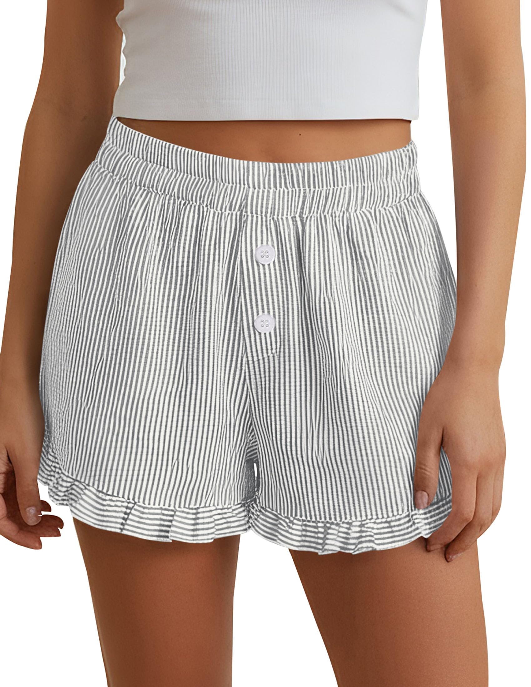 Womens Boxer Shorts Striped Gingham Ruffle Pajama Bottoms