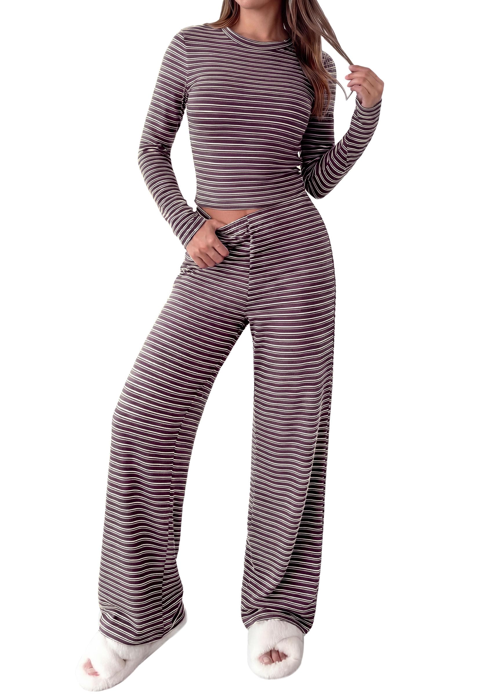Lounge Sets for Women Fall 2 Piece Knit Matching Striped Set