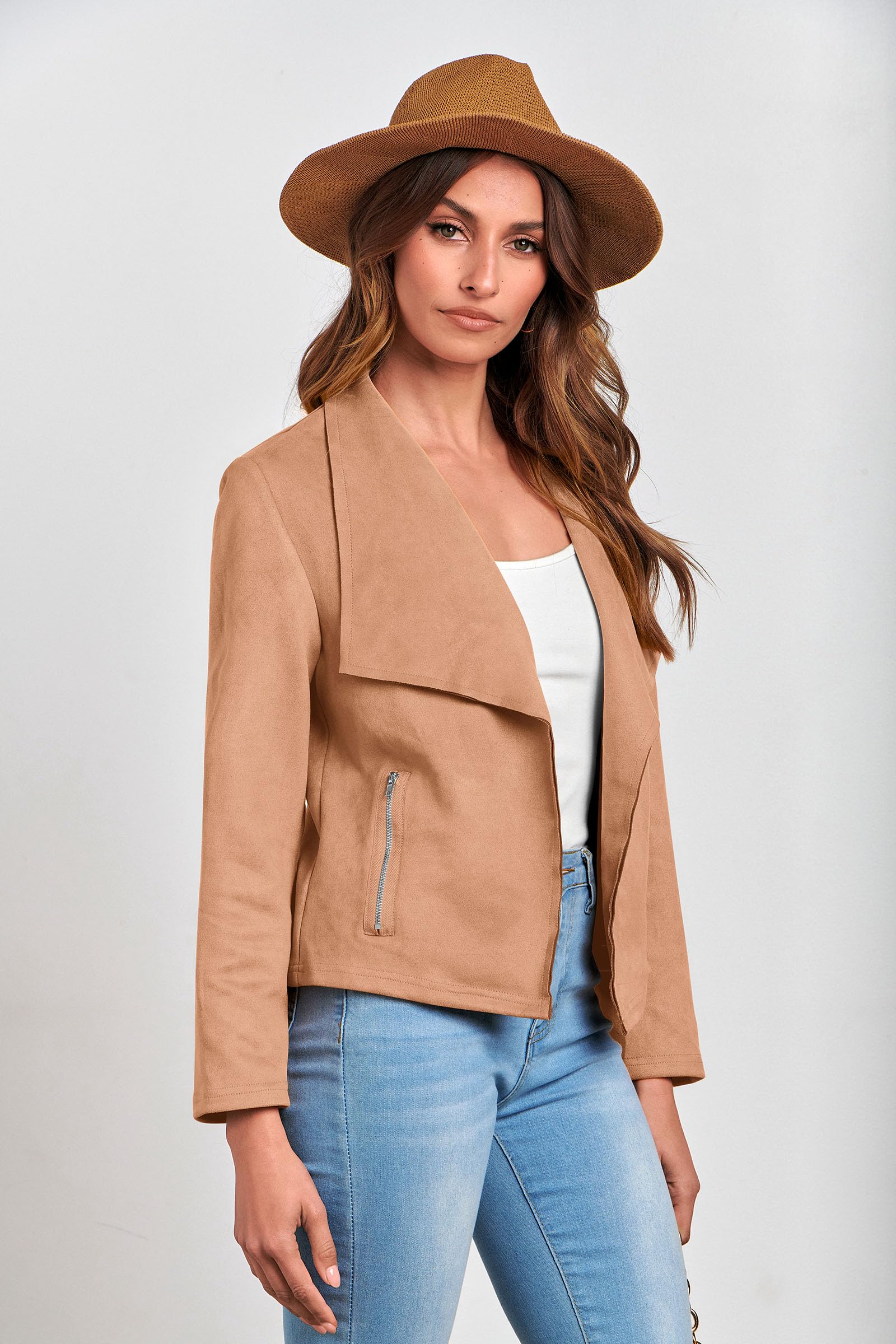 Women's Fall Fashion Faux Suede Jackets(Camel,Small)