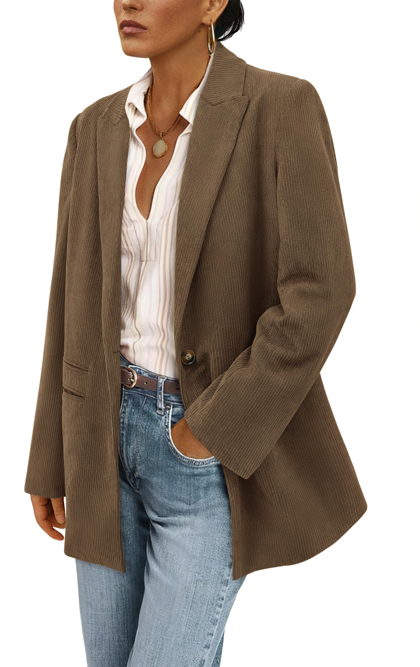Women's Winter Corduroy Blazers Jackets (Brown Coffee,S)