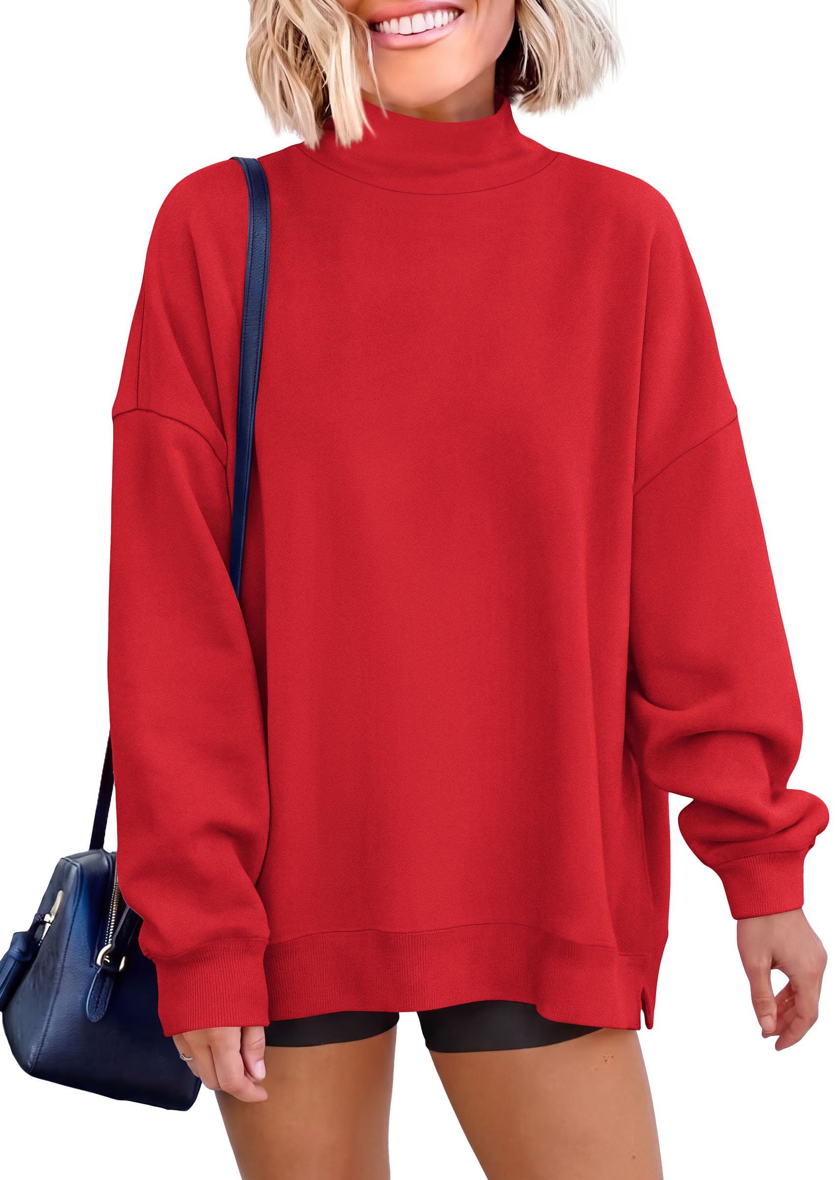Womens Mock Neck Sweatshirt Oversized Pullover Fall Outfits