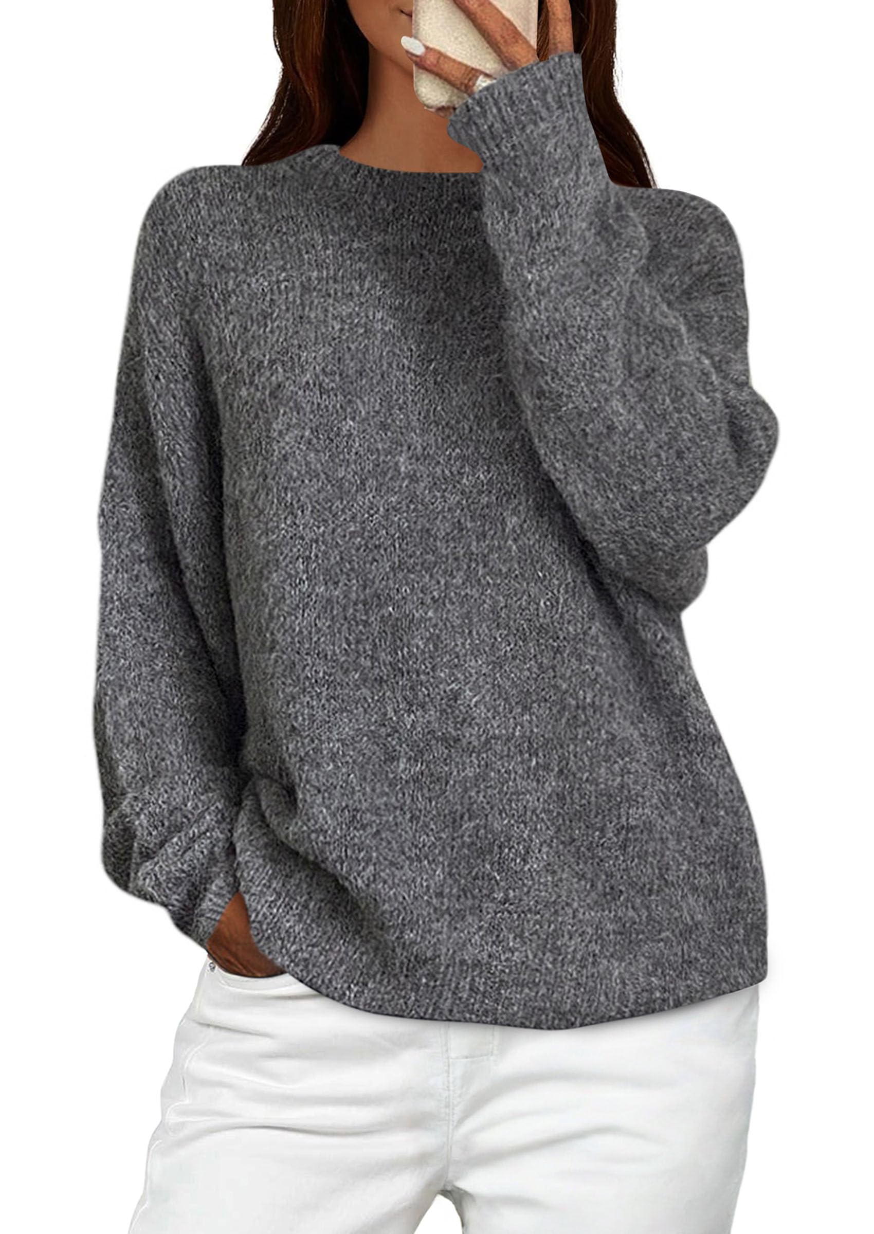 Womens Long Sleeve Oversized Pullover Sweater,Dark Grey,S