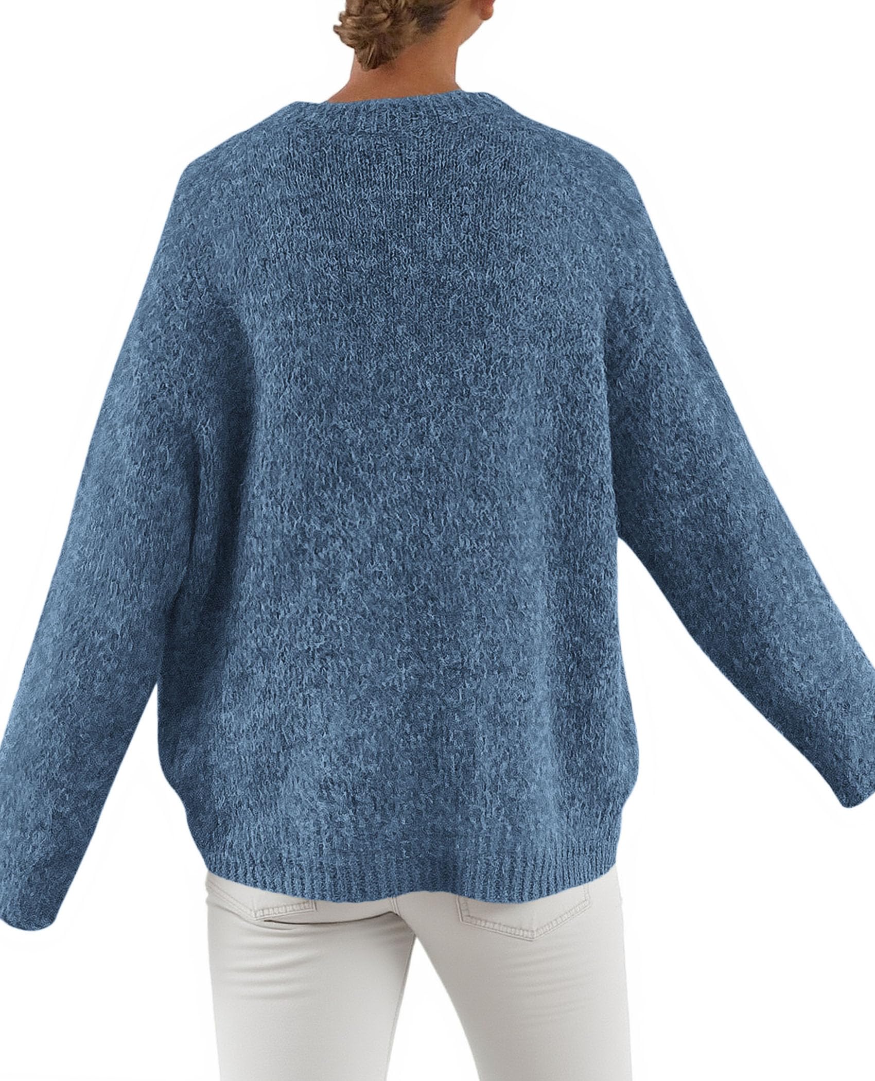 Womens Long Sleeve Oversized Pullover Sweater,Denim Blue,S