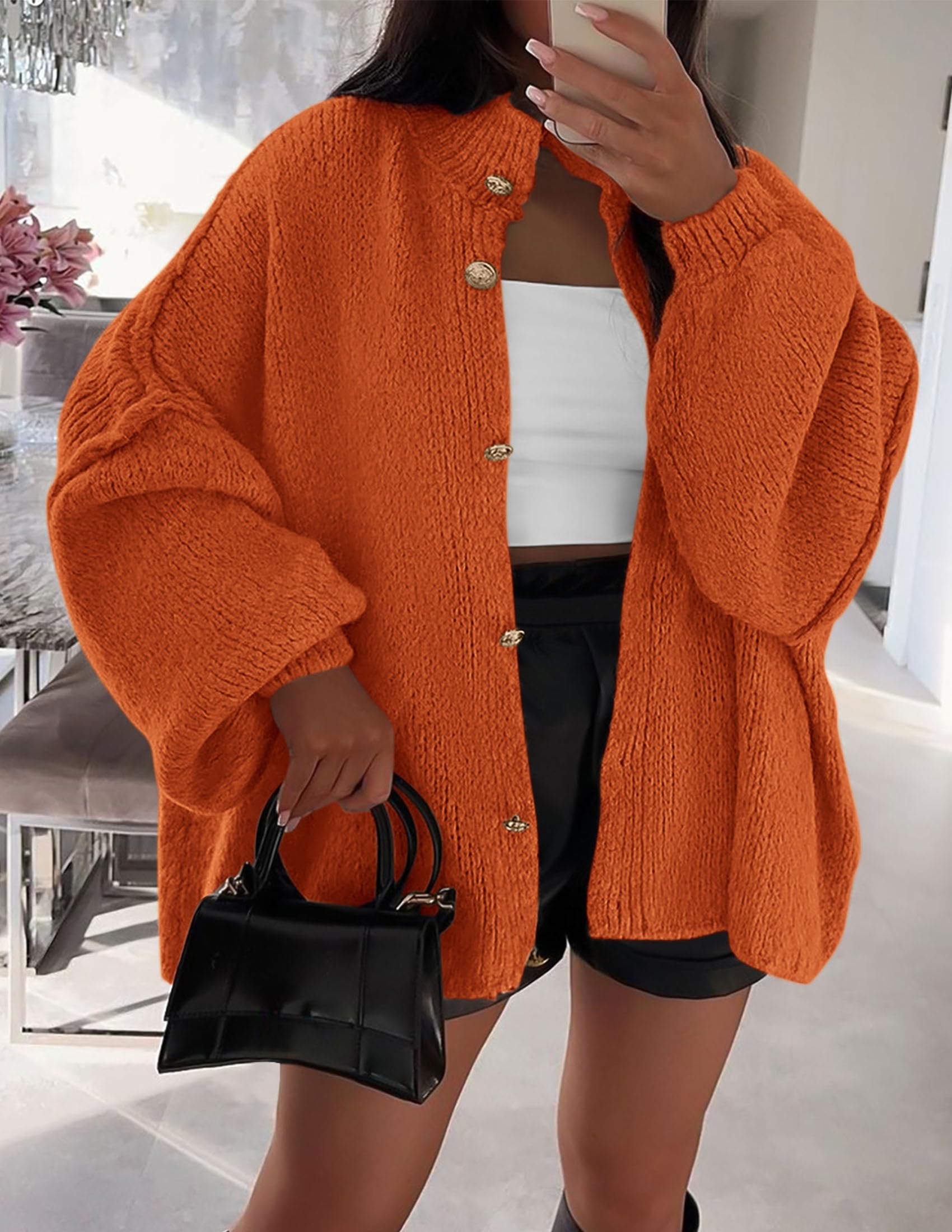 Women's Oversized Chunky Cardigan Sweaters(Orange,Small)