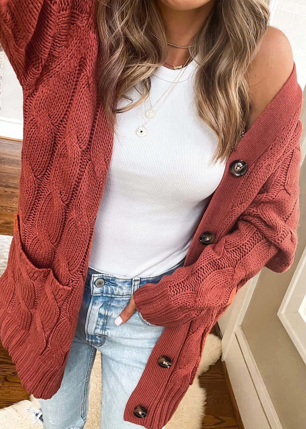 Women Chunky Cable Knit Cardigan Sweaters Fall Fashion Clothes