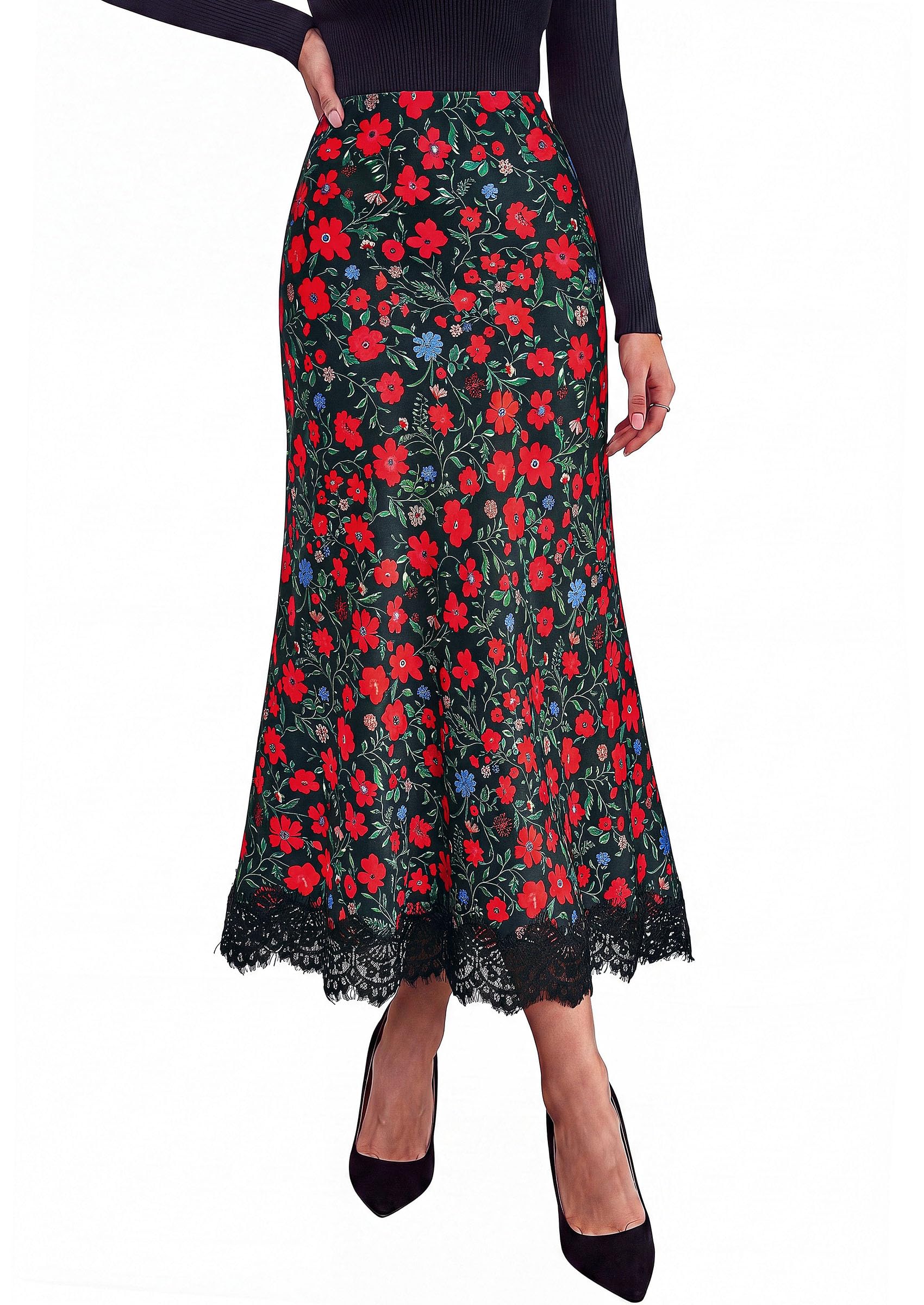 Women's Polka Dot Satin Skirt Fall Flowy Midi Leopard Skirts