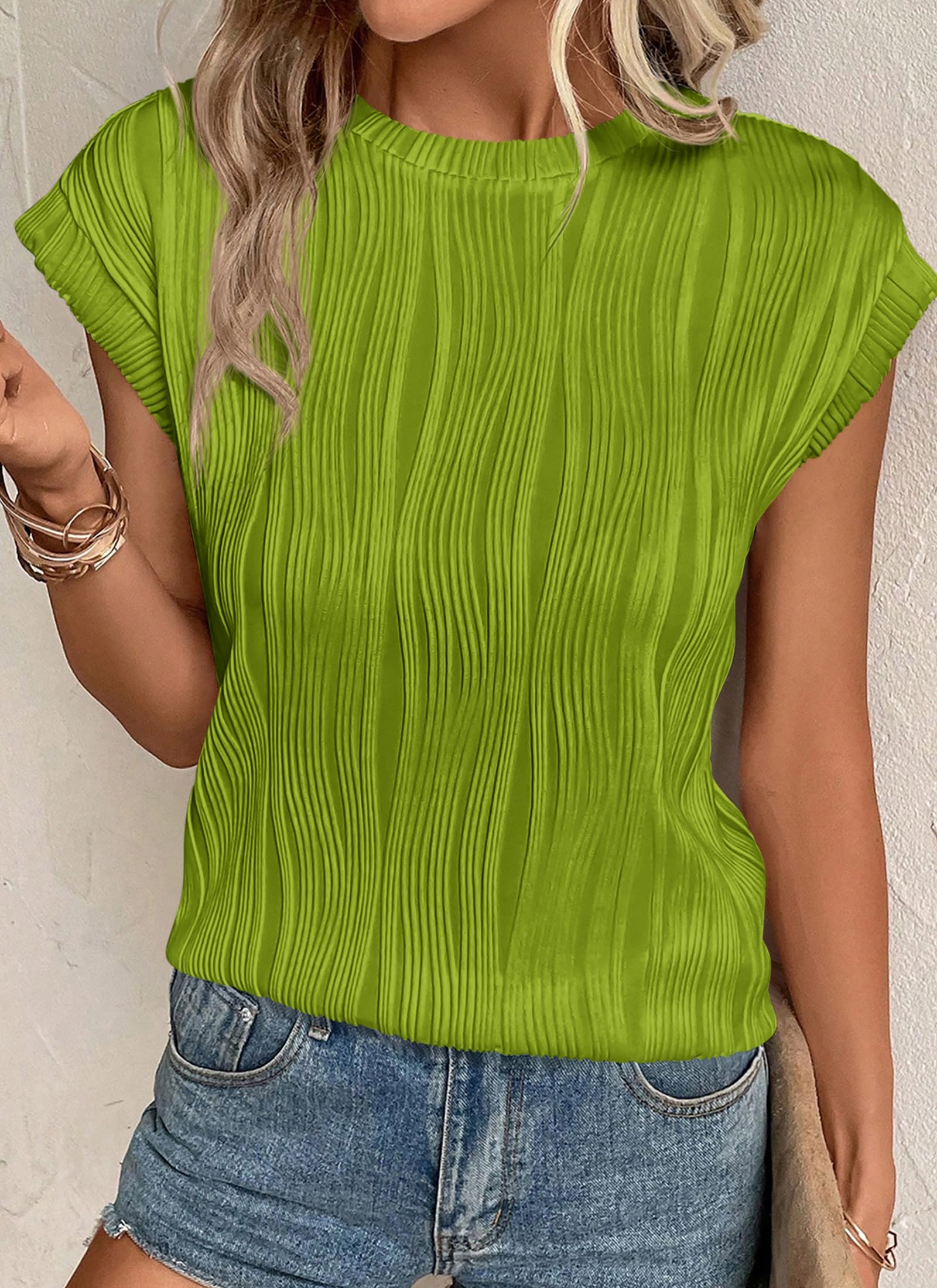 Blouses for Women Dressy Casual Summer Tops, Grass Green,S
