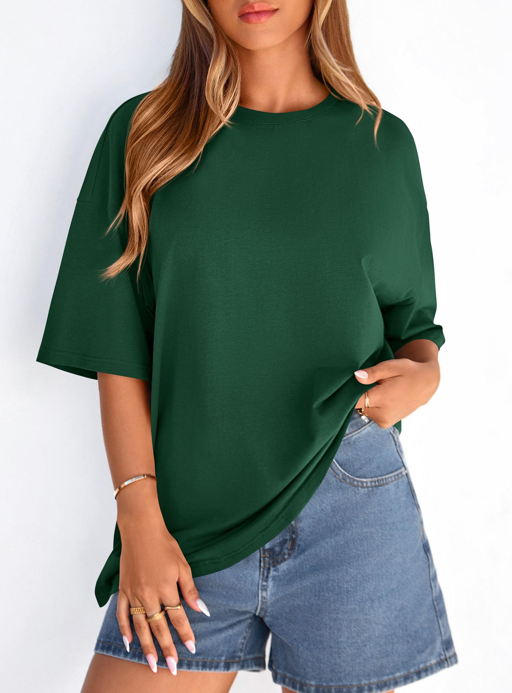 Women's Oversized Tshirts Going Out Tops (Dark Green,S)