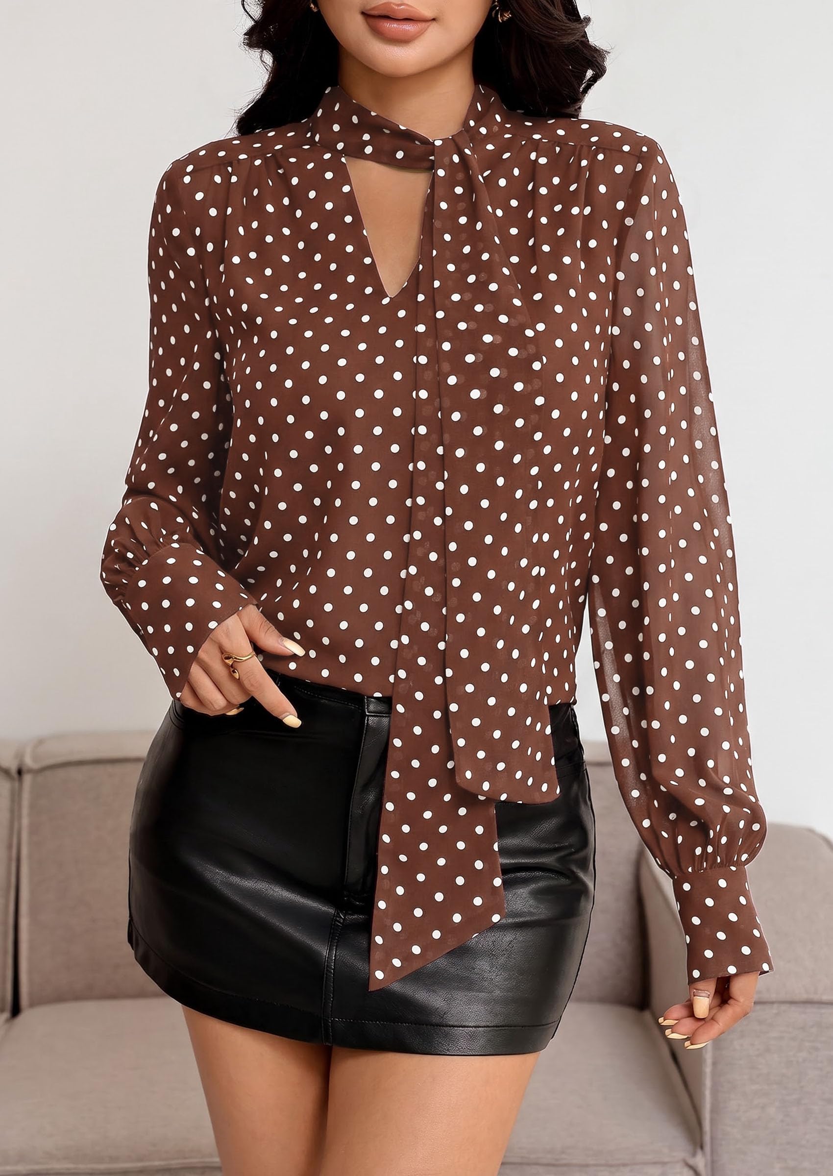 Women's Chiffon Boho Blouses Dressy Business Casual Work Tops