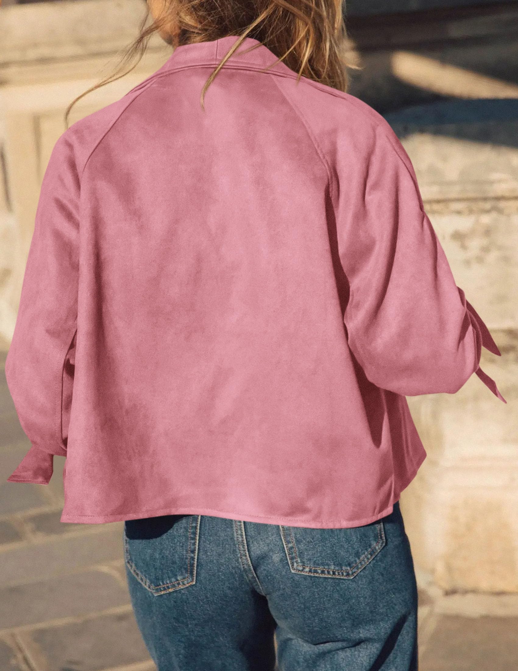 Women Faux Suede Double Breasted Trench Coat Cropped Jackets