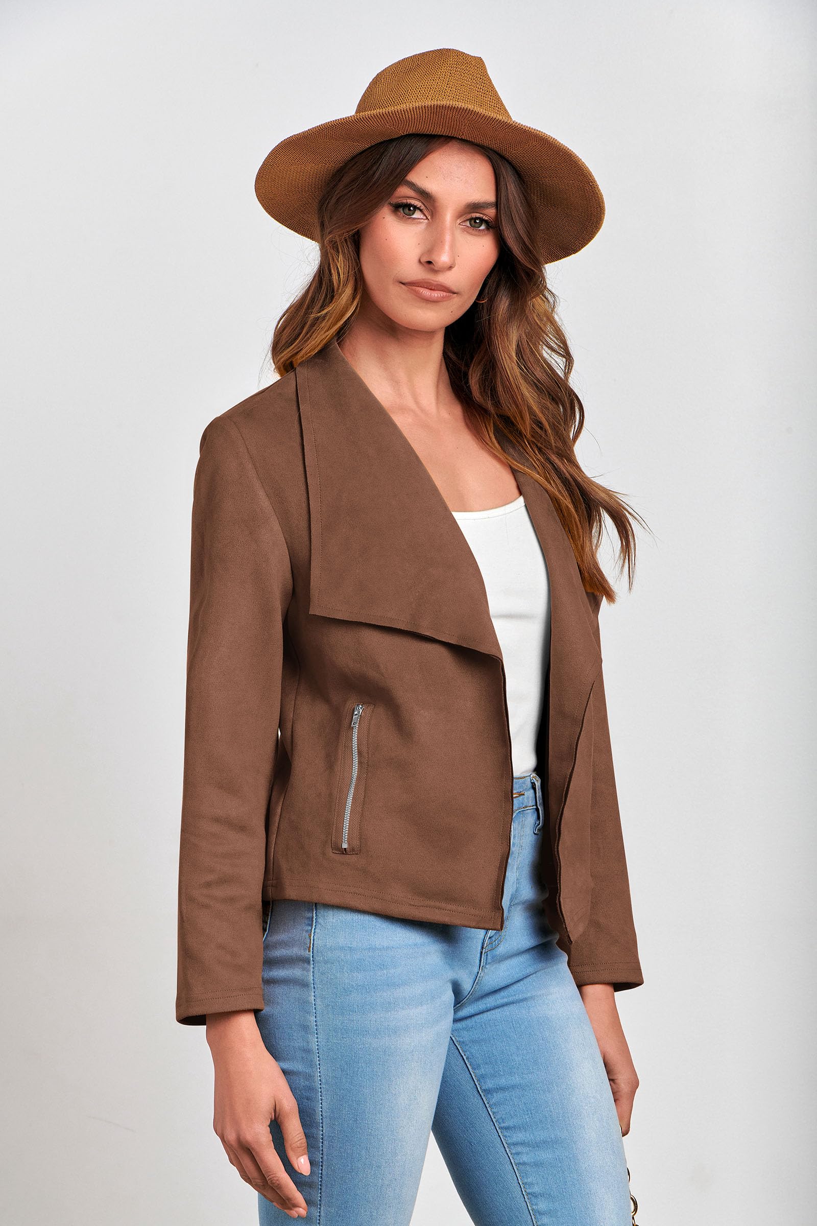 Women's Fall Fashion Faux Suede Jackets(Coffee,Small)