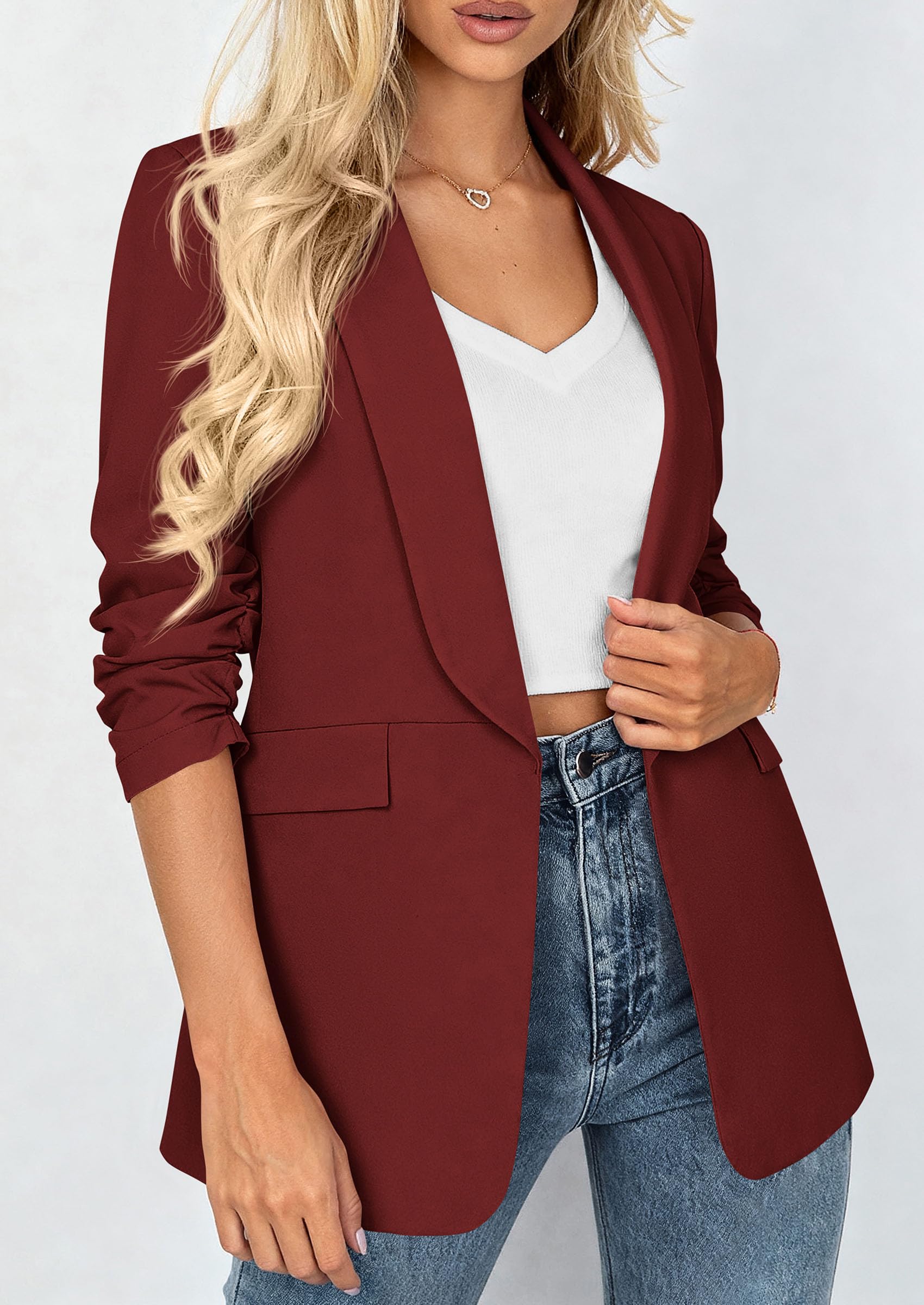 Women's Summer Blazers Business Casual Outfits Burgundy,XS