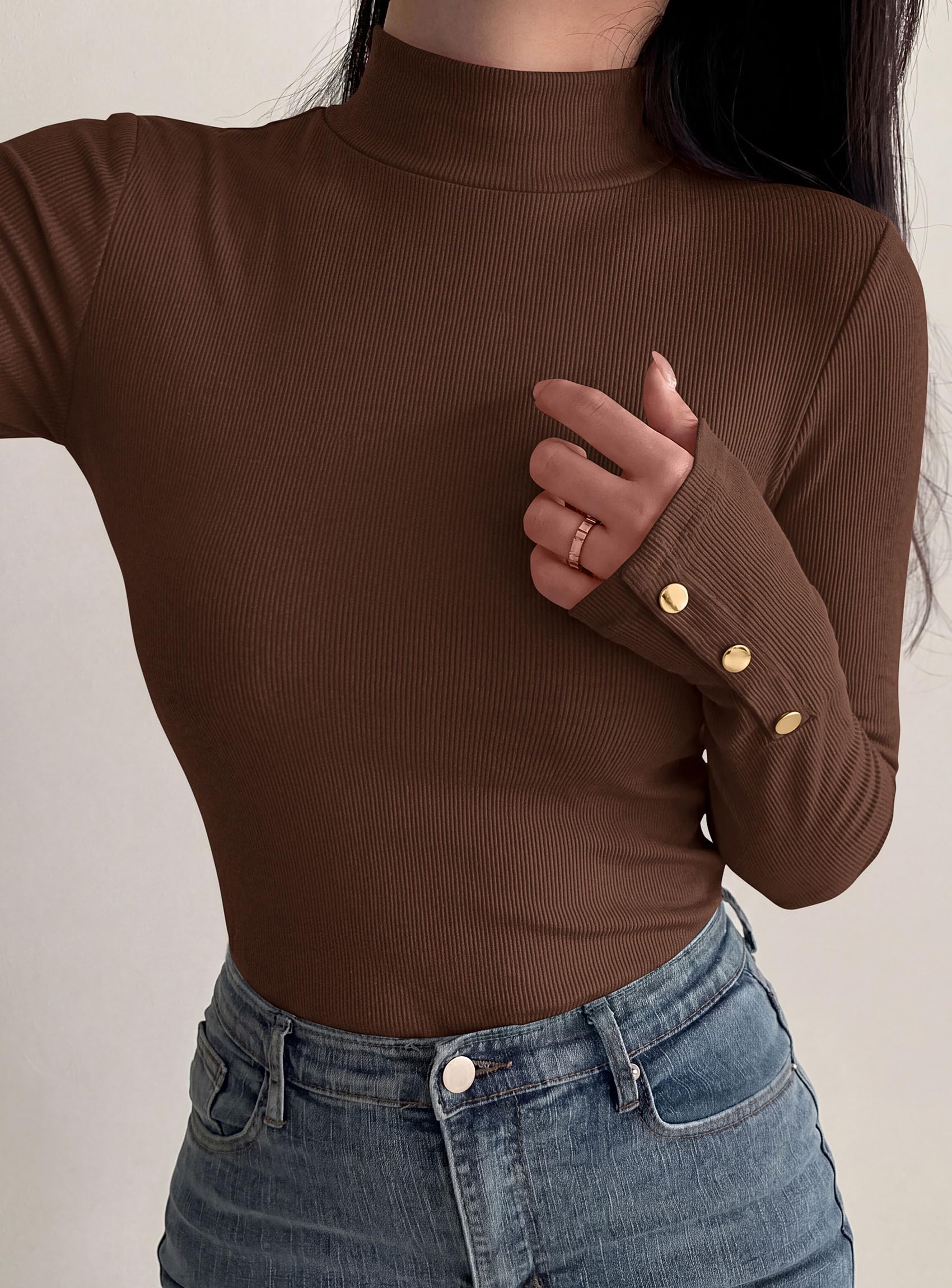 Women's Long Sleeve Shirts Fall Going Out Tops,Brown,XS