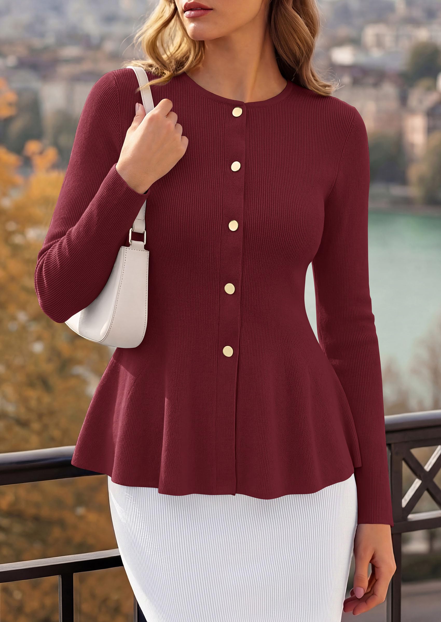 Women's Fall Lightweight Cardigan Sweaters, Burgundy,S