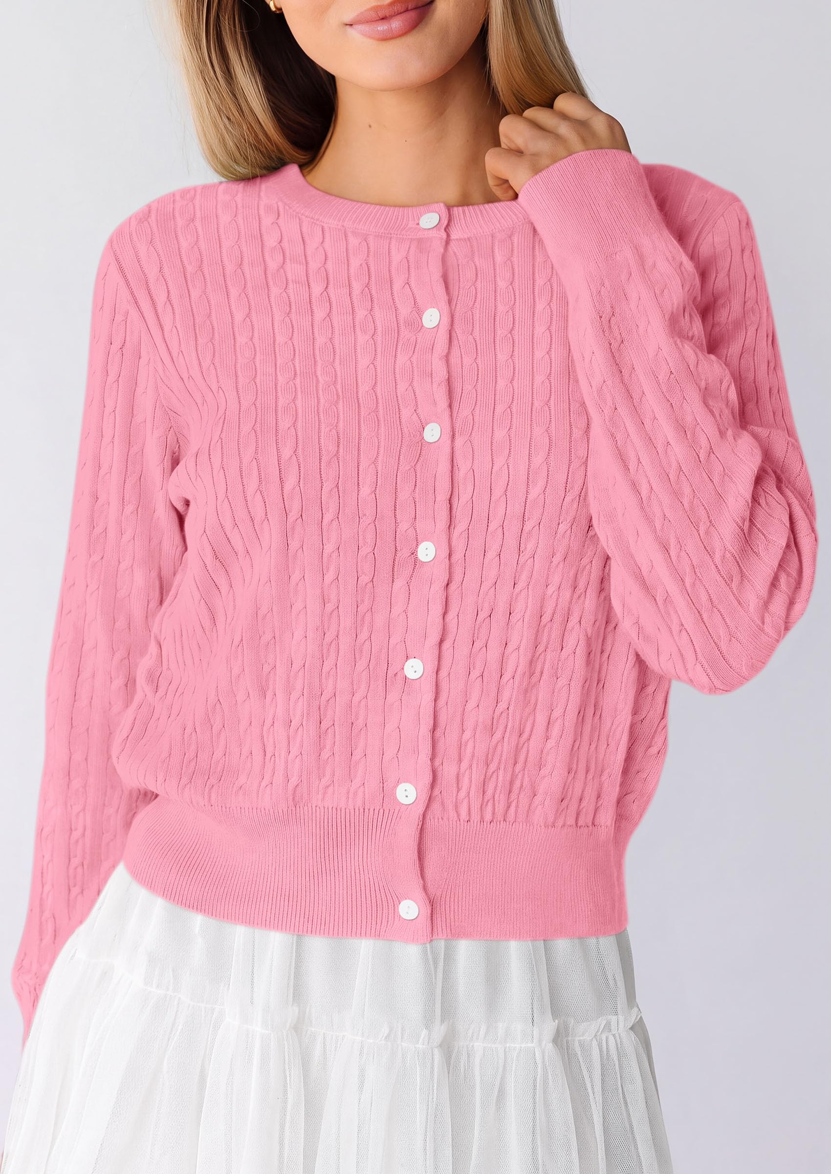Women Fall Lightweight Cardigans Button Up Cable Knit Sweaters