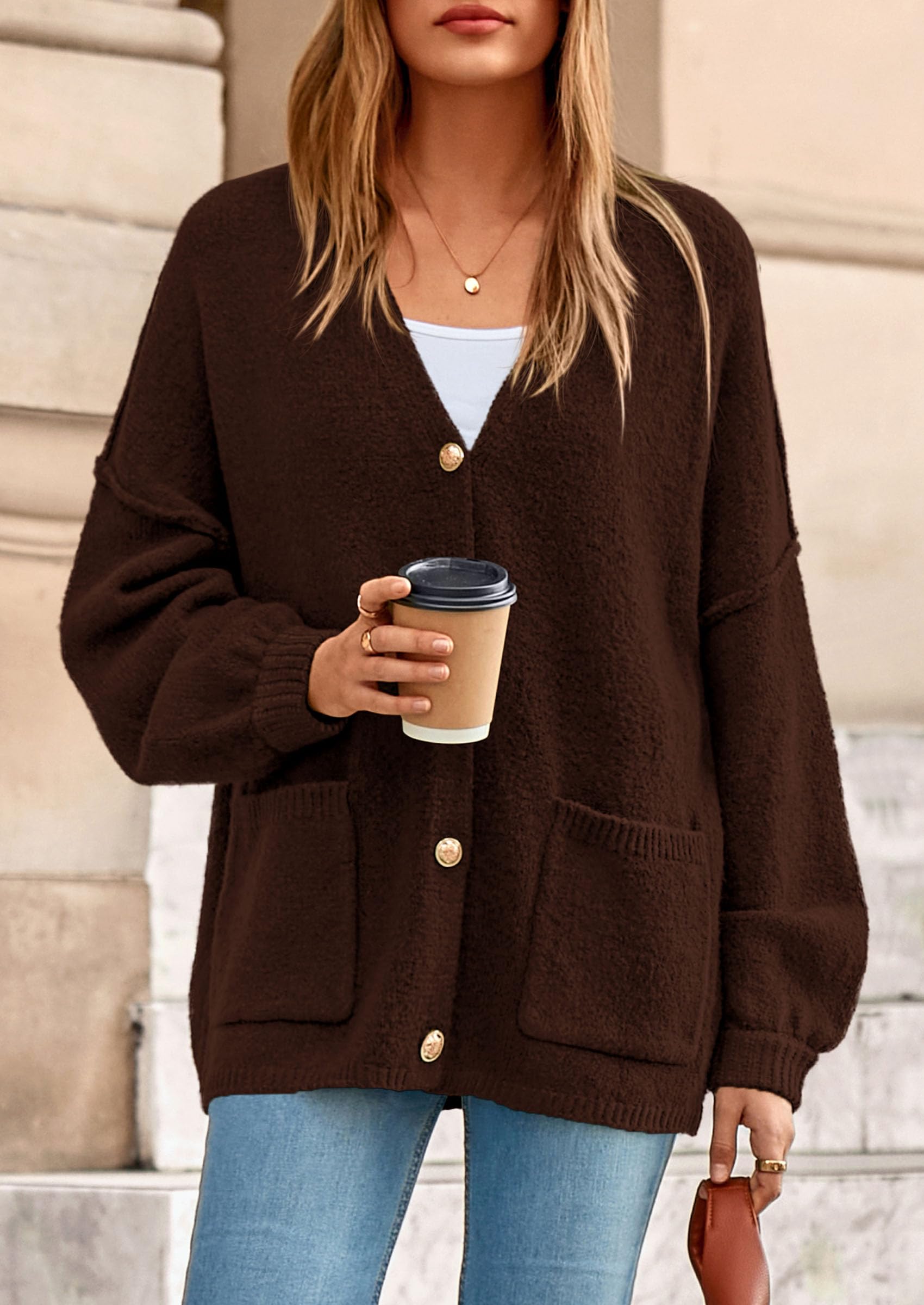Oversized Chunky Cardigan Sweaters for Women Brown,S