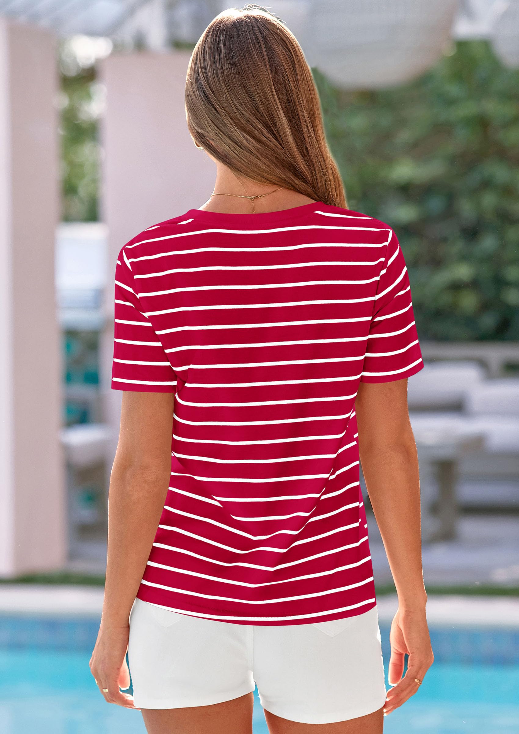 Striped Short Sleeve Womens Tops,Striped Red White,S