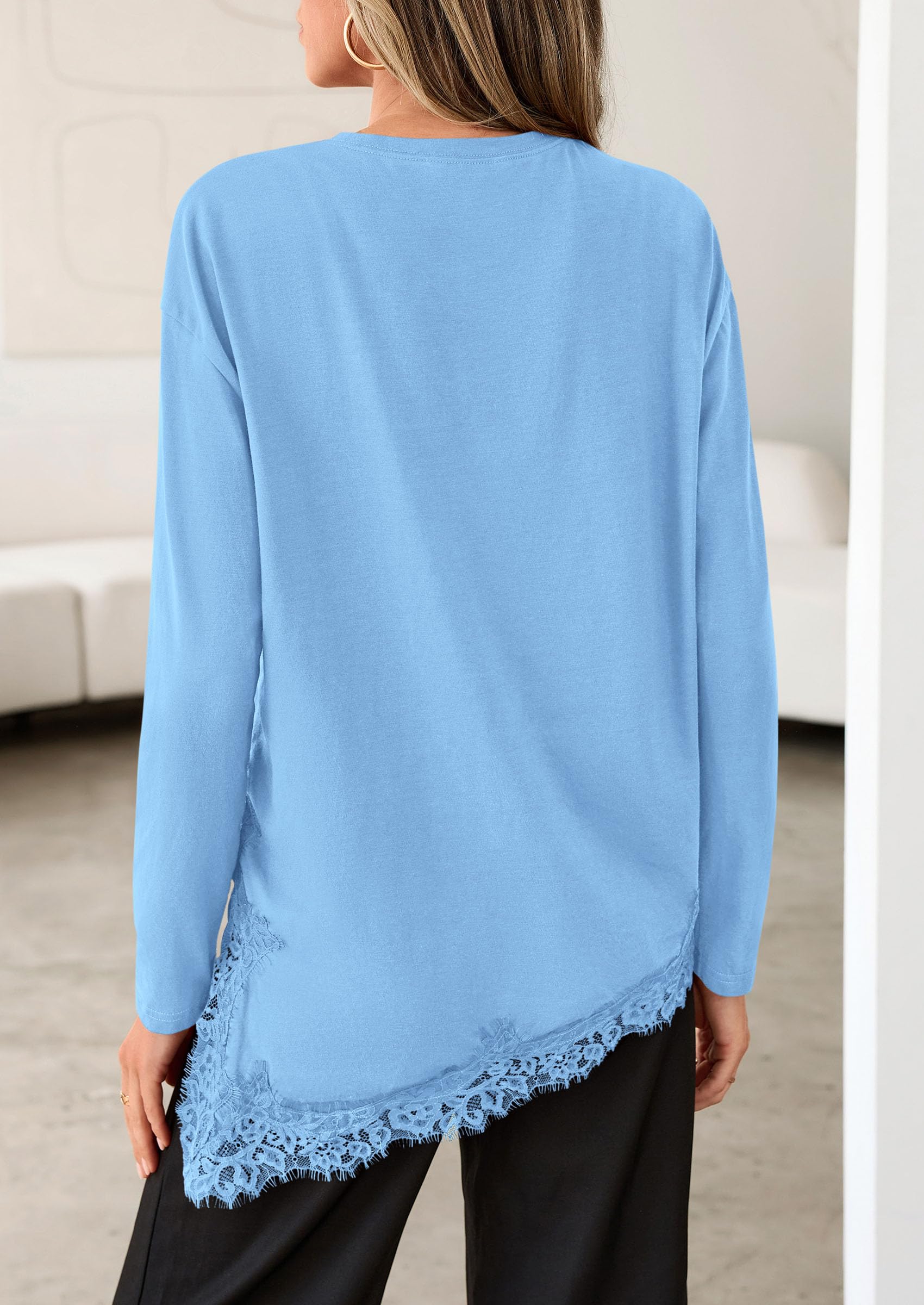Women's Long Sleeve Asymmetrical Lace Tops Oversized Tshirts