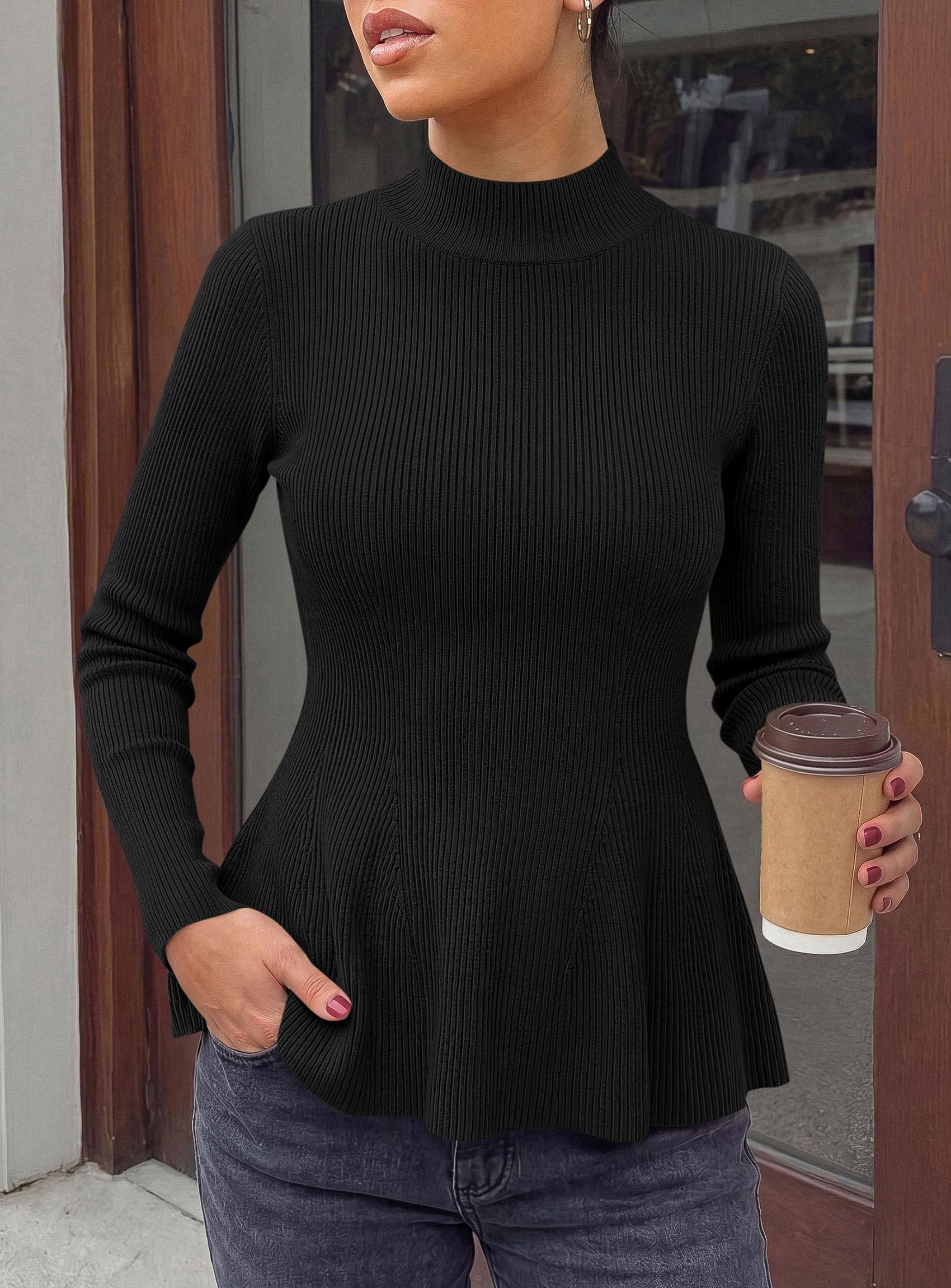 Women's Long Sleeve Peplum Tops Knit Pullover Fall Sweaters