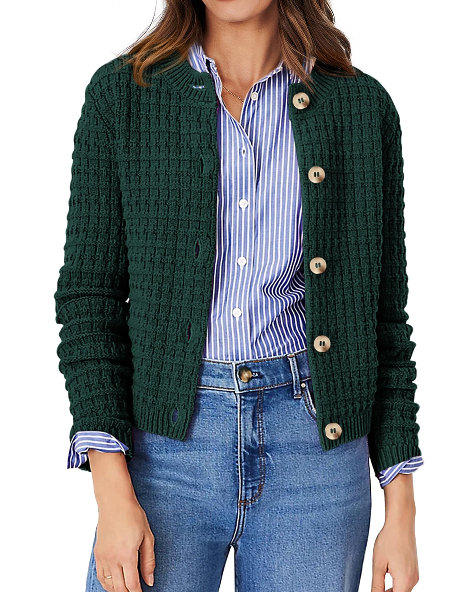 Women's Fall Lightweight Cardigan Sweaters Dark Green