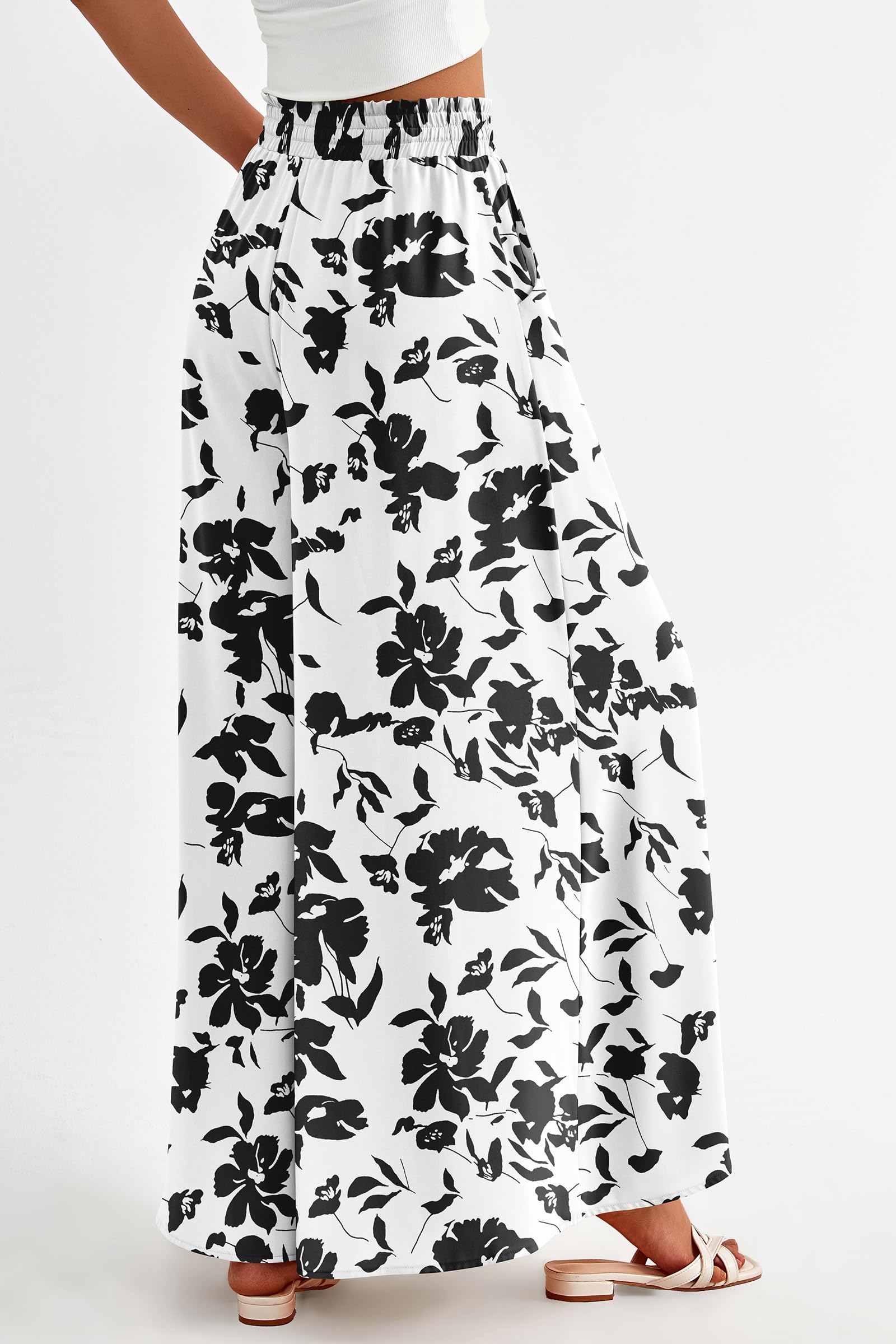 Summer Wide Leg Palazzo Pants for Women Casual,Print Black,S