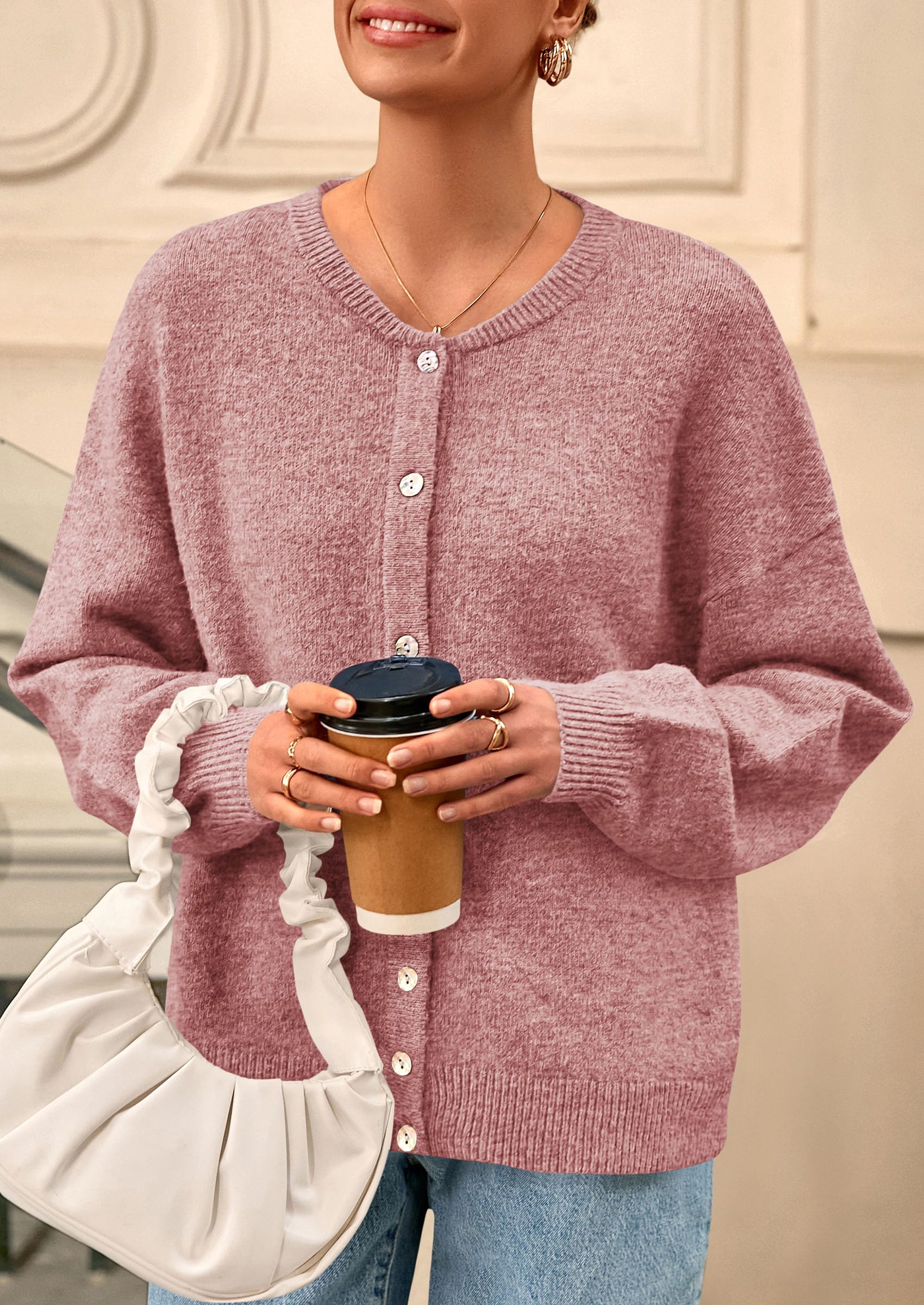 Womens Long Sleeve Cardigan Sweaters Button Down Knit Tops