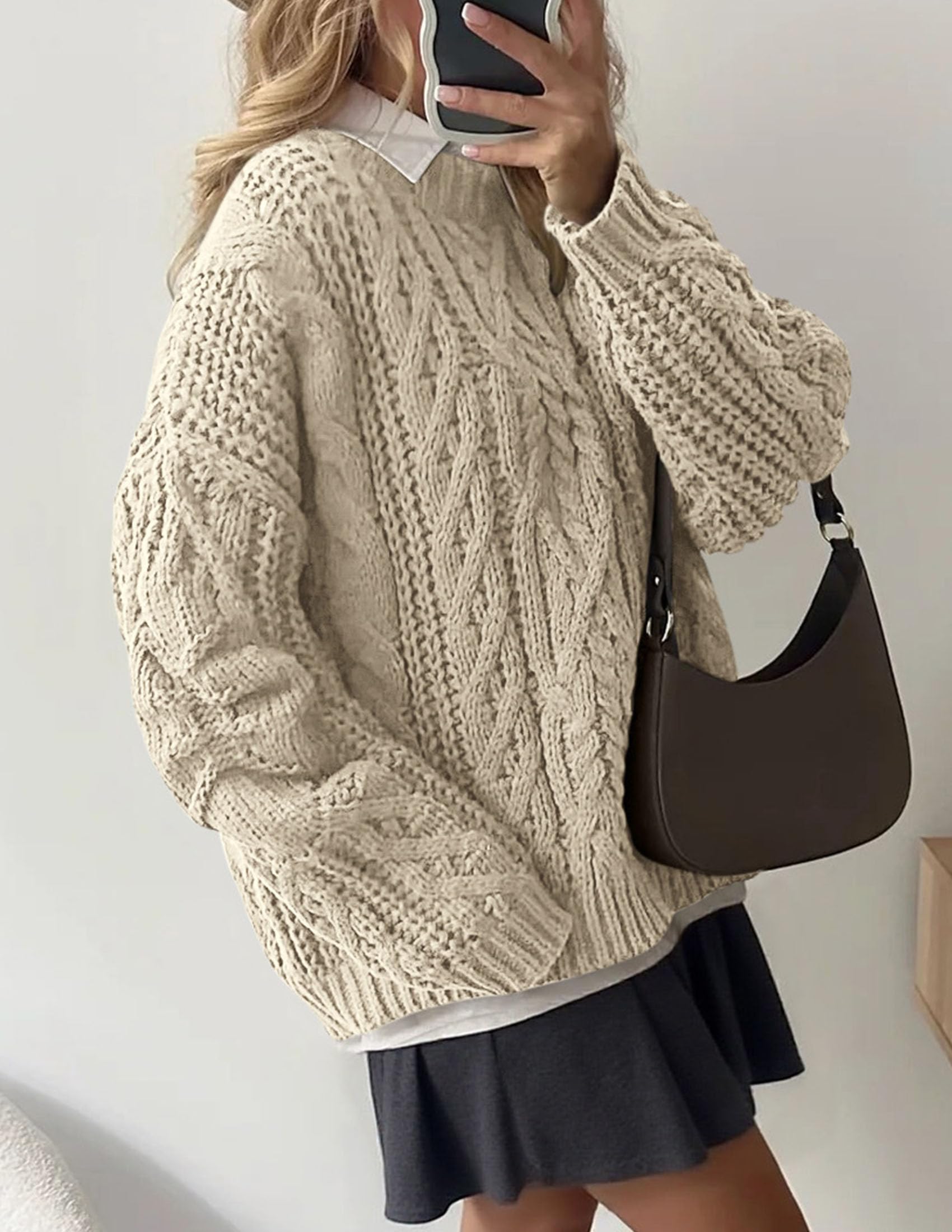 Womens Oversized Fall Sweaters Chunky Cable Knit Pullover Tops