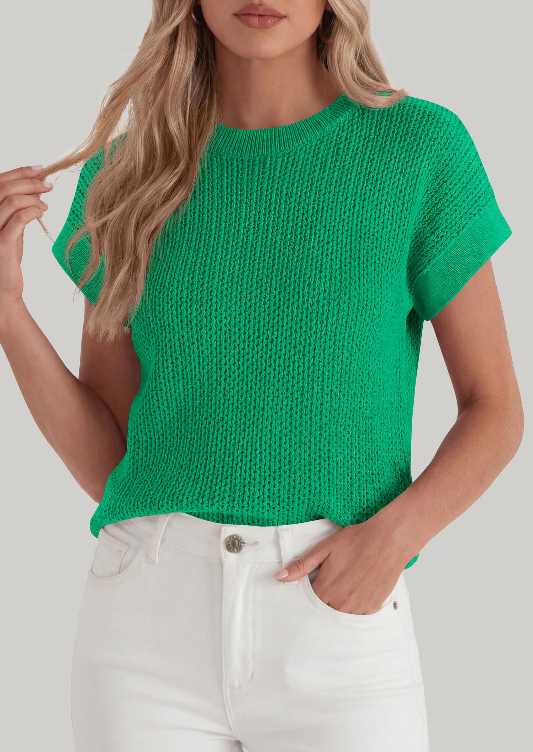 Women's Summer Sweater Vest Crochet Tops (Light Green,S)