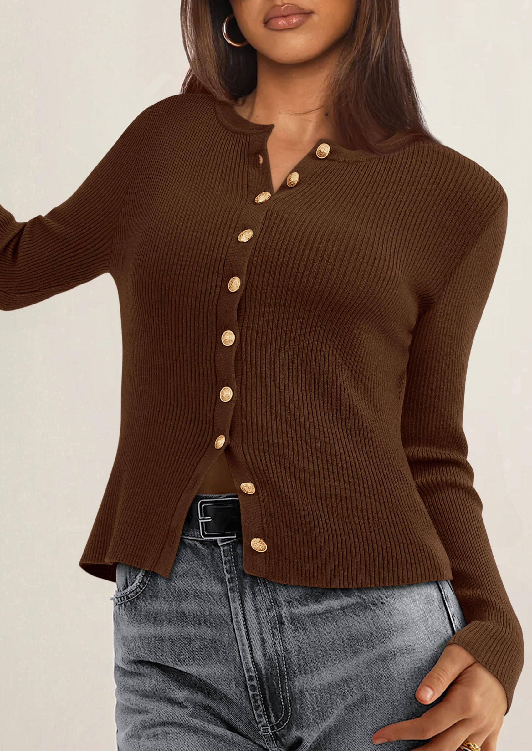 Women's Fall Lightweight Cardigan Sweaters,Light Brown,S