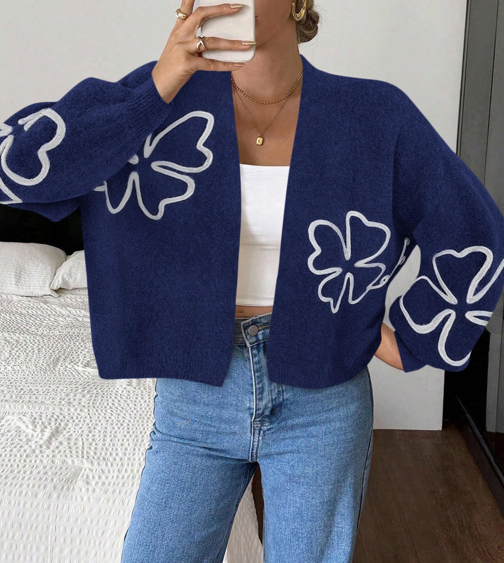 Women's Floral Oversized Cardigan Sweaters Trendy Fall Outfits