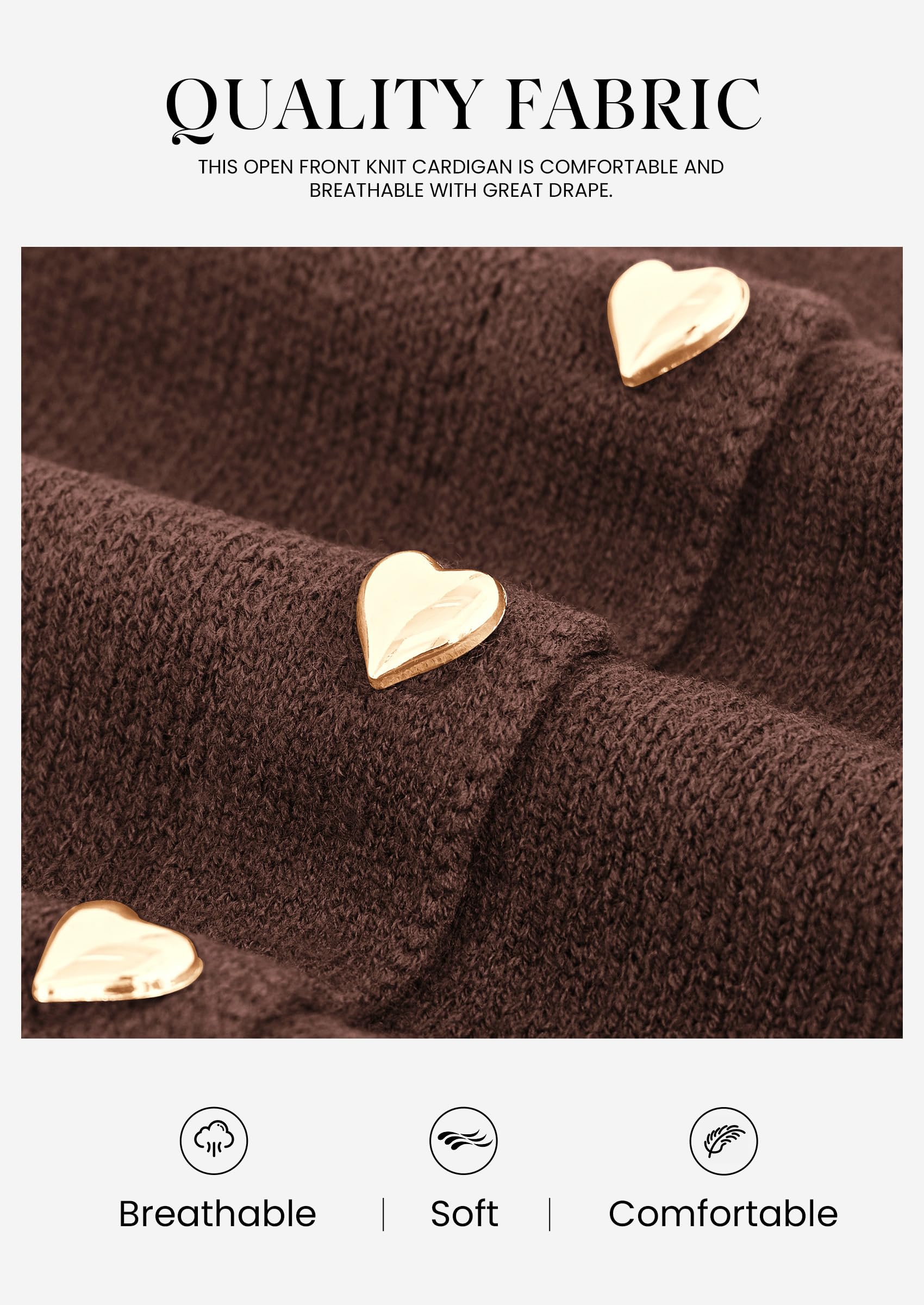 Women's Long Sleeve Button Up Cardigan,Brown,S